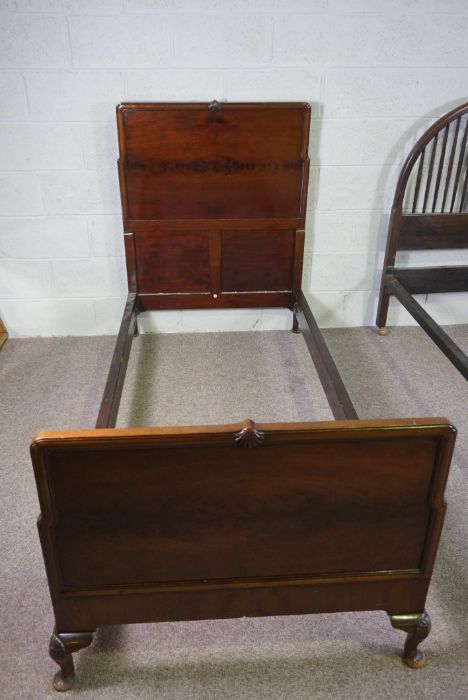 Two single bedsteads,one panelled mahogany, the other bentwood framed with wheel and fret cut - Image 4 of 4