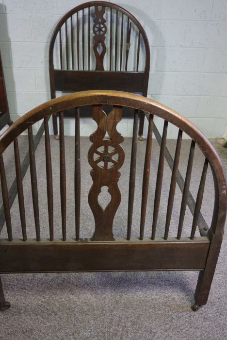 Two single bedsteads,one panelled mahogany, the other bentwood framed with wheel and fret cut - Image 3 of 4