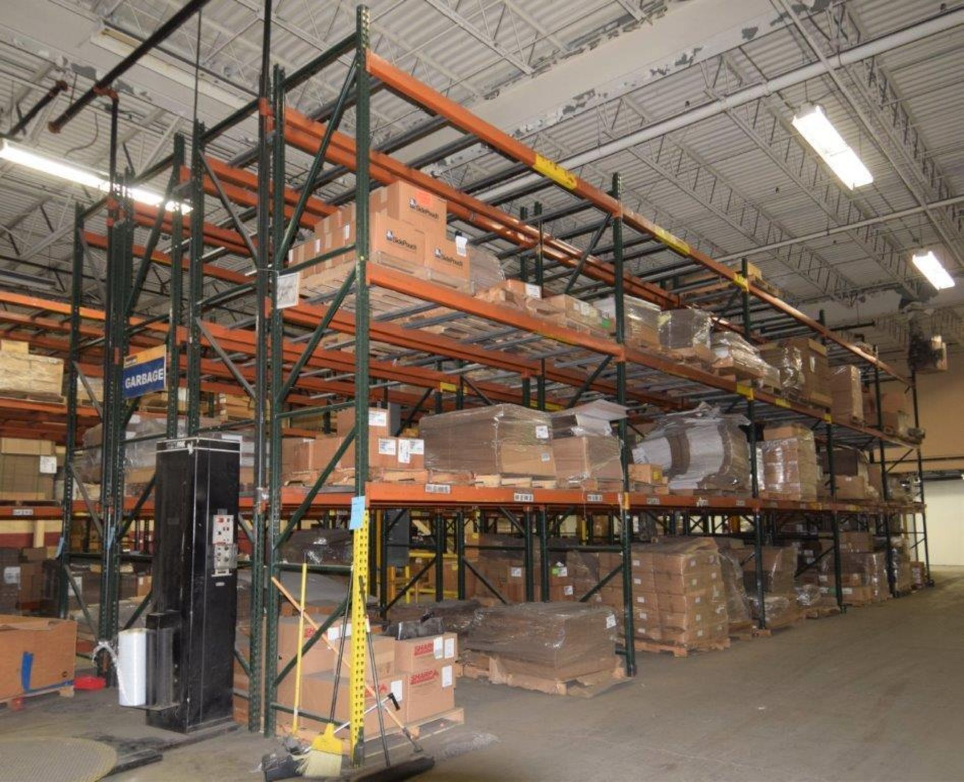 Lot Of 42" Deep Teardrop Pallet Racking Consisting Of: (24) 17' tall uprights, (132) 136" wide cross