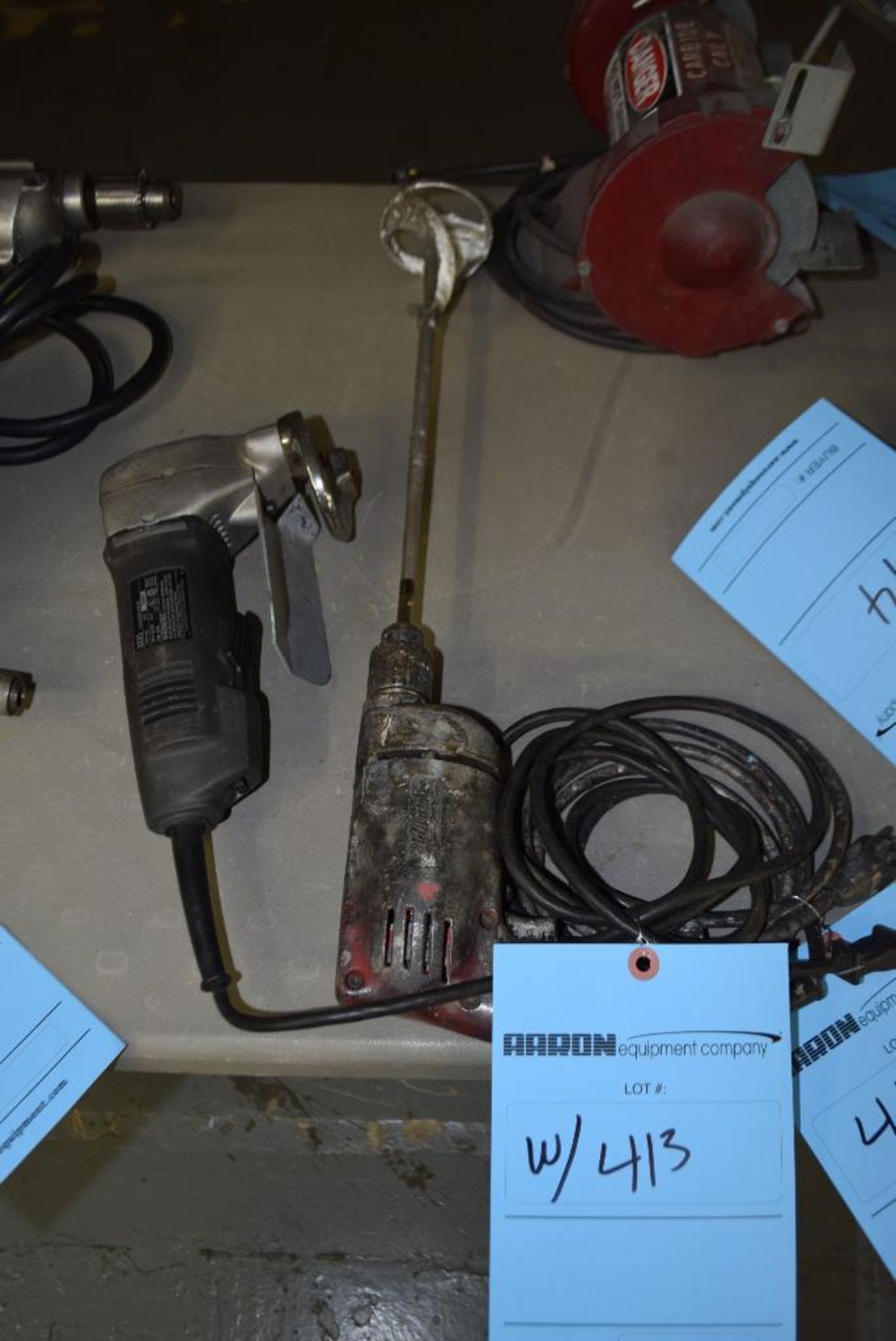 Lot of (1) Milwaukee drill with mixing attachment, (1) Black & Decker 3225 14 gauge hand shear.