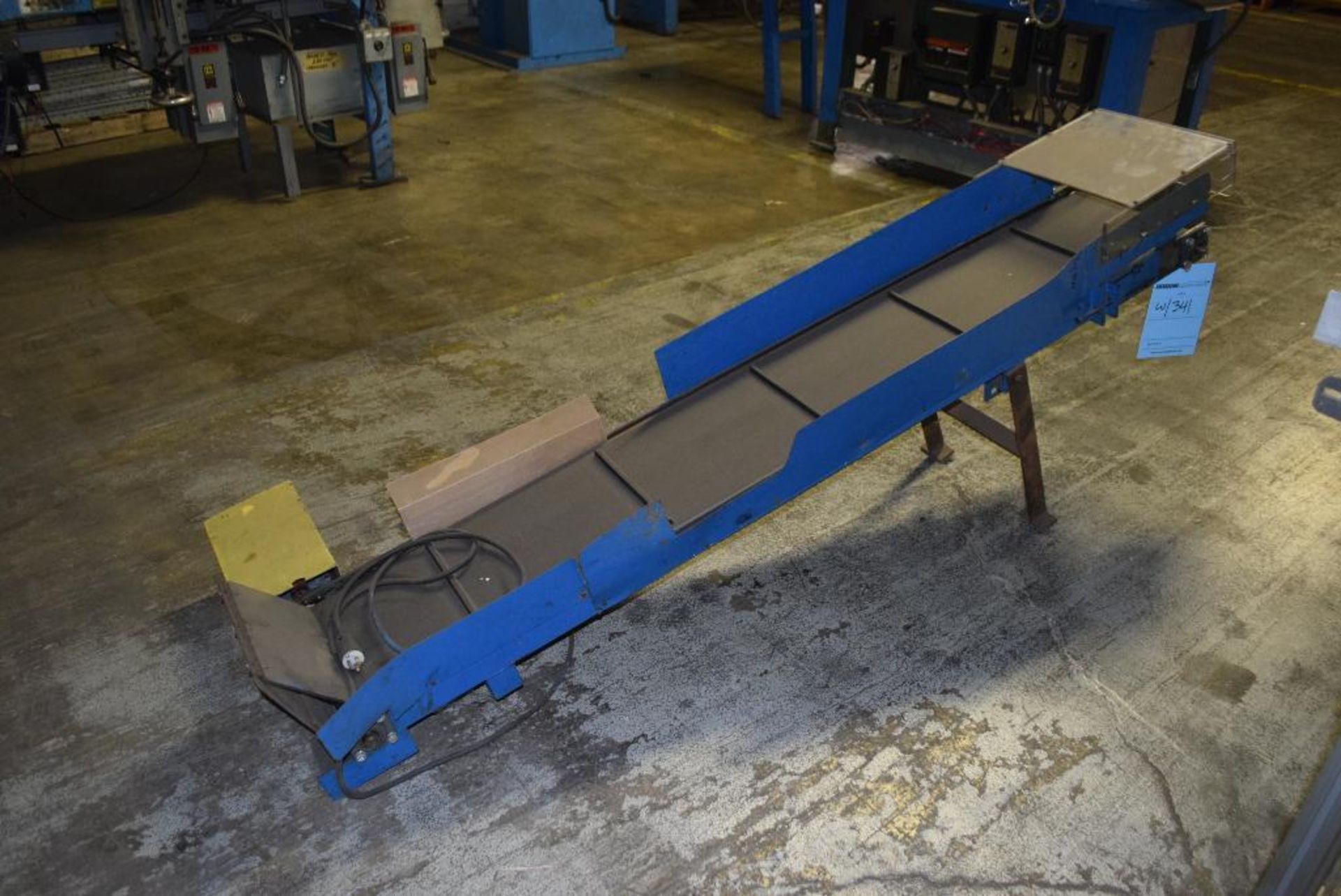 Lot Of (8) Belt conveyors. Approximate 4" wide x 6' long, 18" wide x 15' long, 17" wide x 6' long, 3