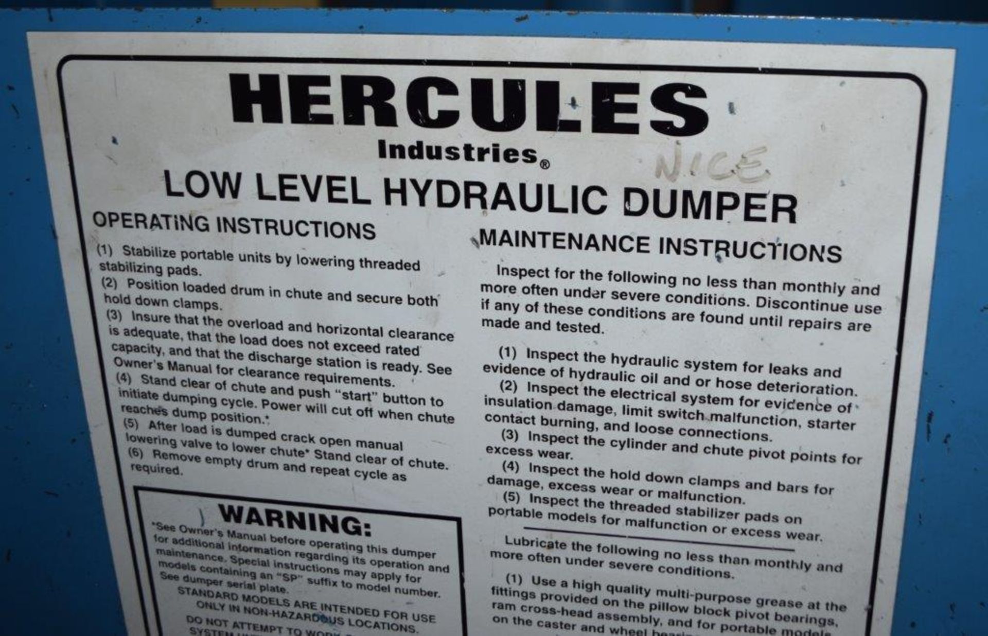 (1) Hercules Low Level Hydraulic Dumper, Model 6649, Serial# 0599. - Image 5 of 6