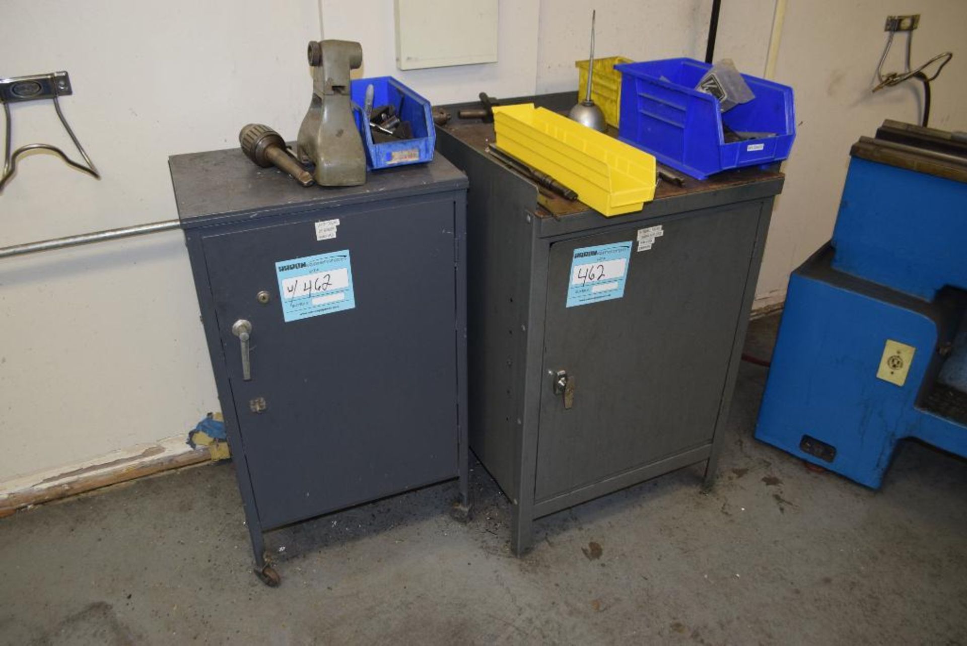 Lot of (2) Metal cabinets with misc. lathe tooling.