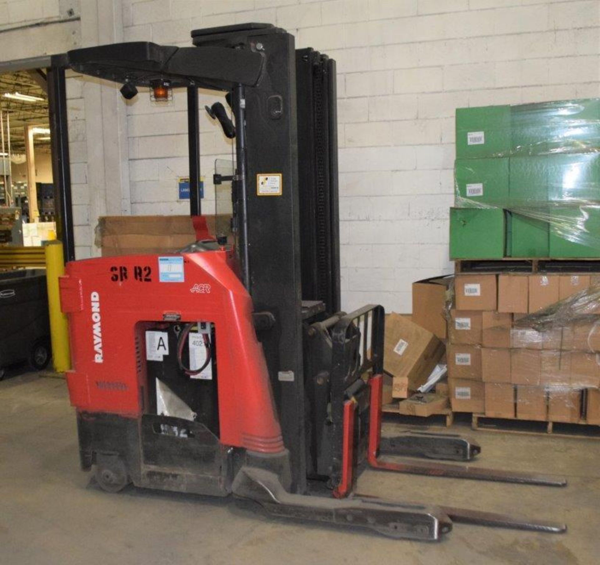 (1) Raymond Electric Stand Up Reach Forklift, Model 750-DR32TT, Serial# 750-12-AC35385.