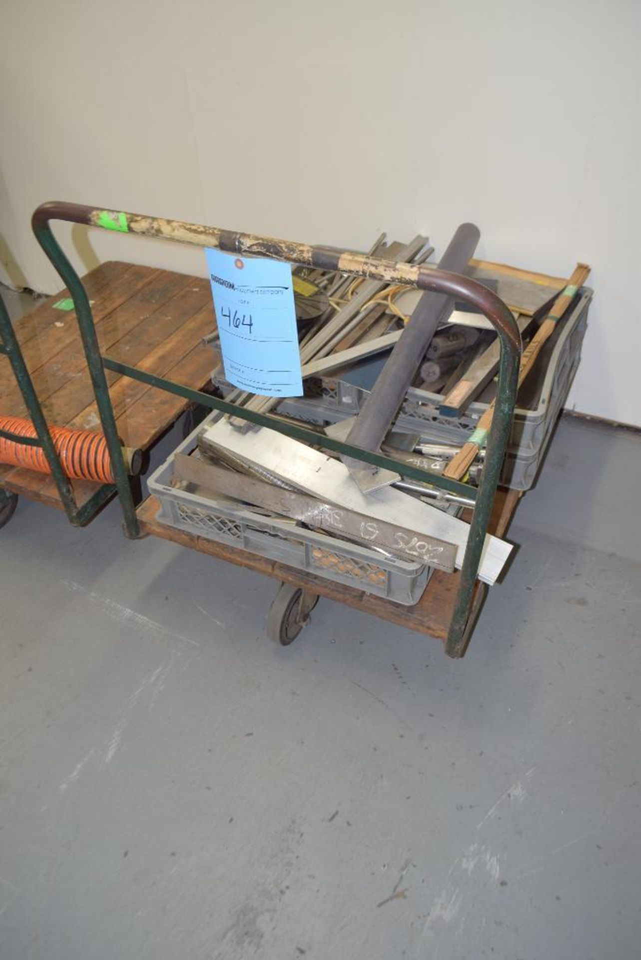(1) Wood flatbed cart. WITH CONTENTS.