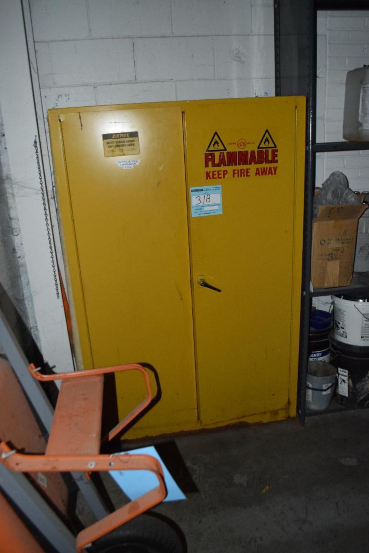 (1) Justrite flammable storage cabinet, model 25450, 45 gallon capacity.