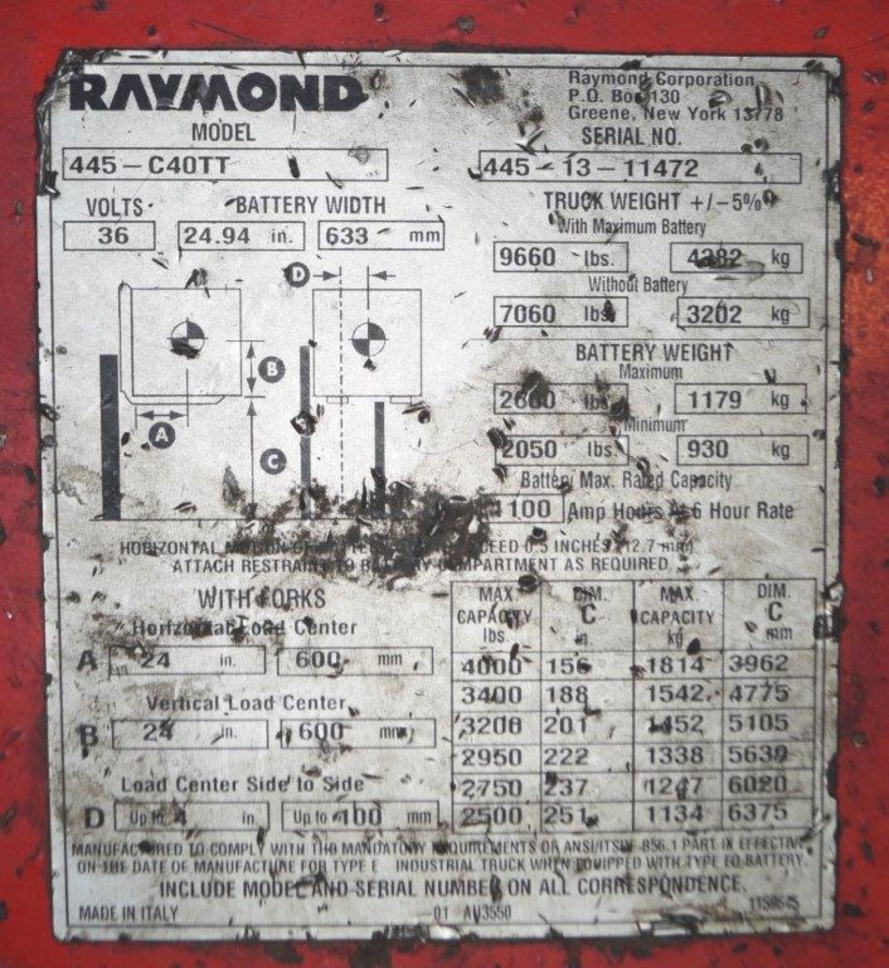 (1) Raymond Sit Down Electric Forklift, Model 445-C40TT, Serial# 445-13-11472. - Image 5 of 9