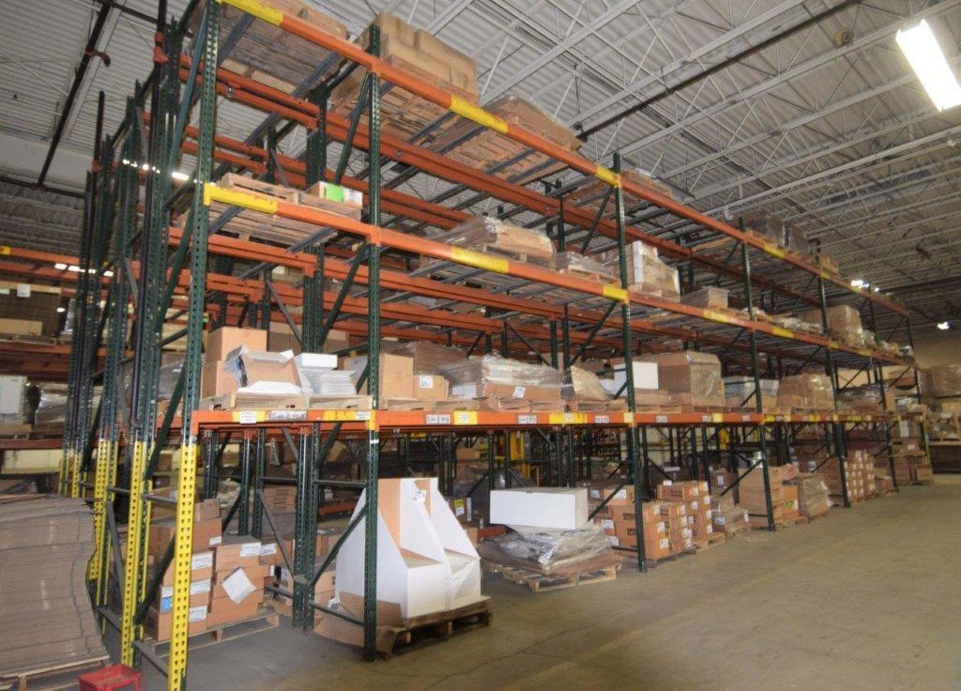 Lot Of 42" Deep Teardrop Pallet Racking Consisting Of: (28) 17' tall uprights, (120) 136" wide, (24) - Image 5 of 6