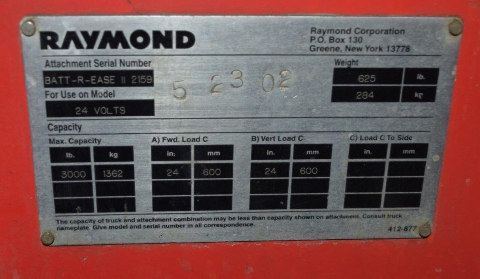 (1) Raymond Batt-R-Ease II 24 Volt Battery Changer, Serial# 2159. - Image 5 of 7