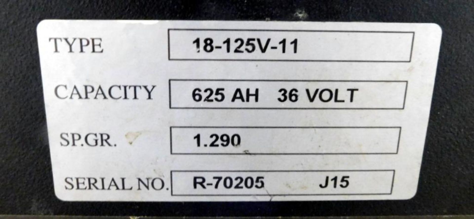 DC Kilowatts Inc. 36 Volt Forklift Battery, Type 18-125V-11, Serial # R-70205 J15. (REPORTED - Image 3 of 3