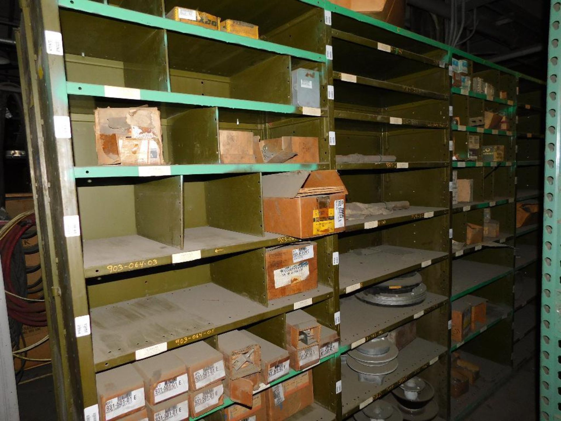 Assorted Steel Shelving Units with Electrical Parts, Extention Cord, Compressor Ports. - Image 3 of 3