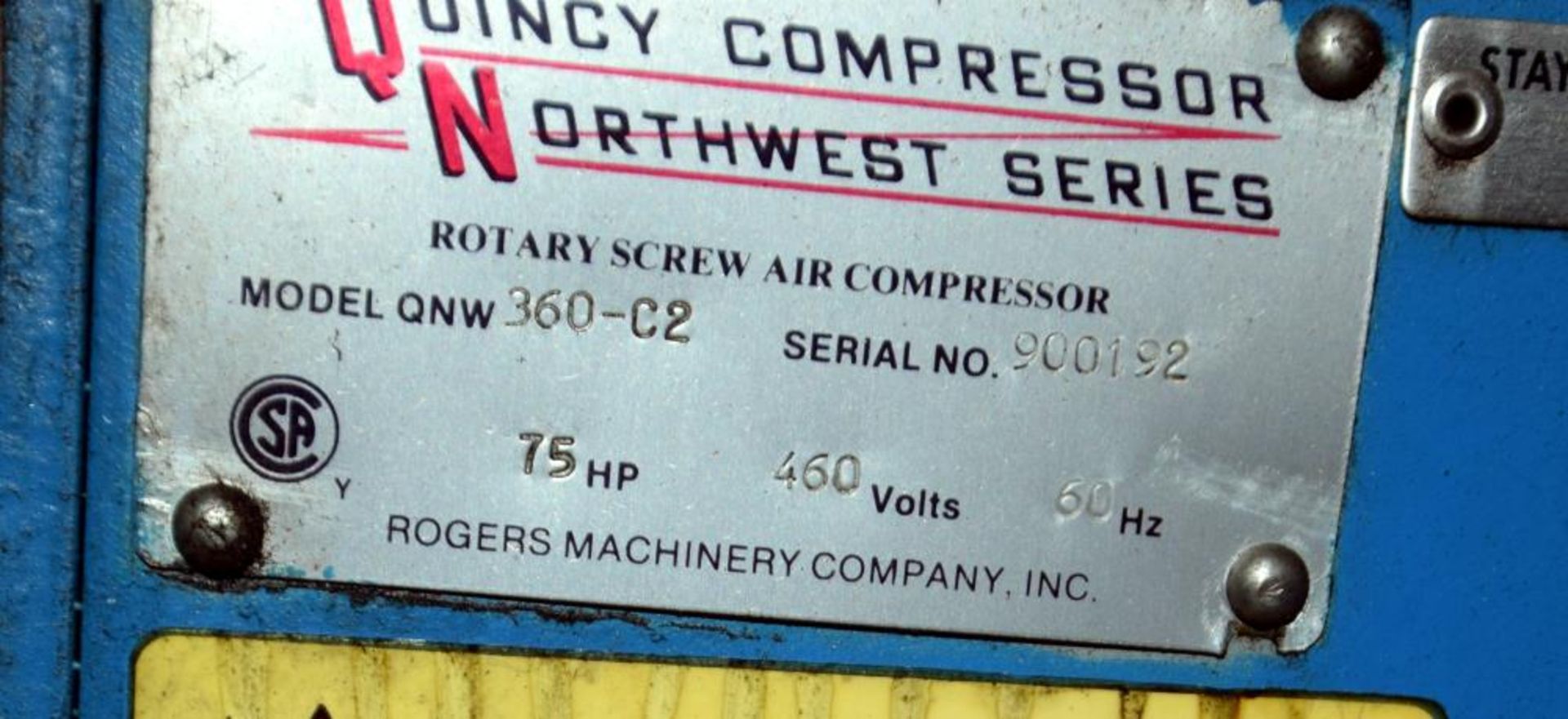 Rodgers Machinery Quincy Northwest Rotary Screw Compressor - Image 8 of 8