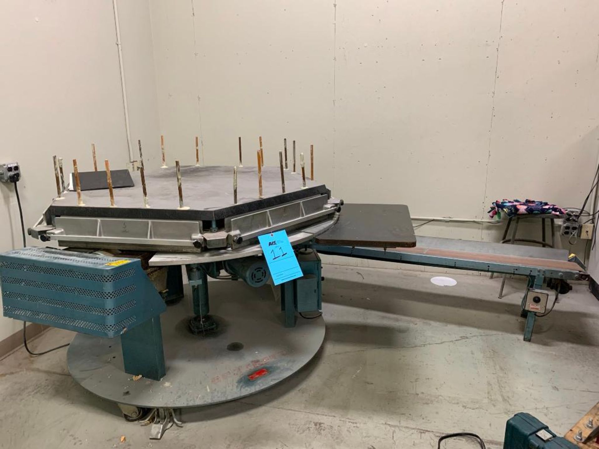 Brackett Padder Press Model CPM2D, S/N 389266A, with Dayton Powered Conveyor, Spare Parts, and Padde