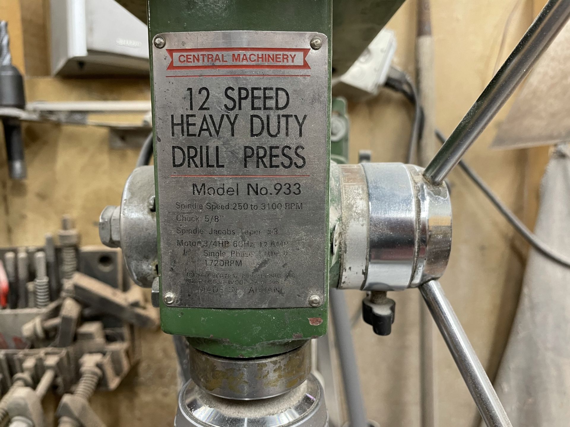 Central Machine Drill Press - Model 933 / 6” Throat / 1/4HP / 18” x 13” Sub-Table / 12” Round Table - Image 4 of 5
