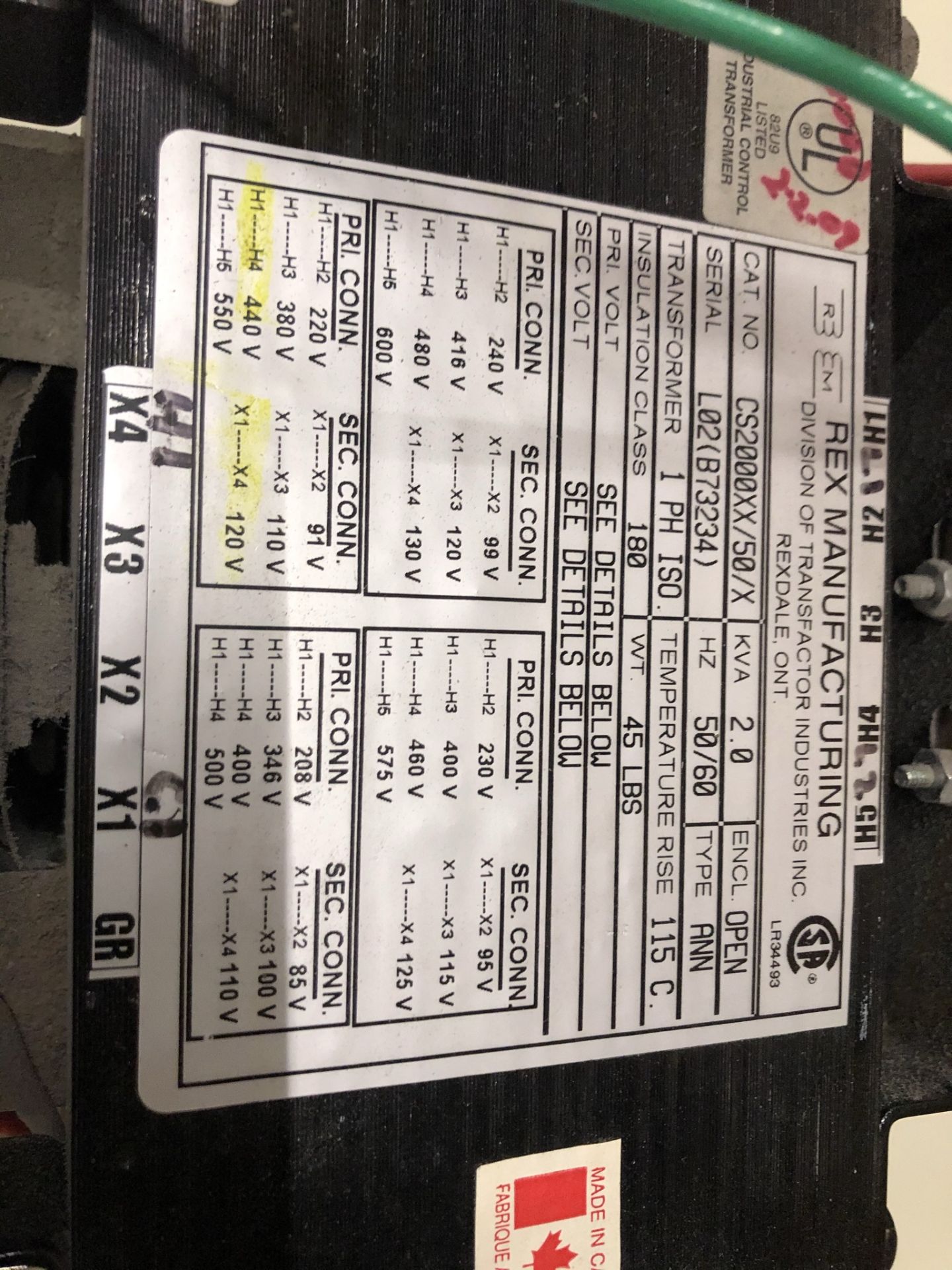 Rex Manufacturing 2 KVA Transformer, 440V - 120V - Image 4 of 7