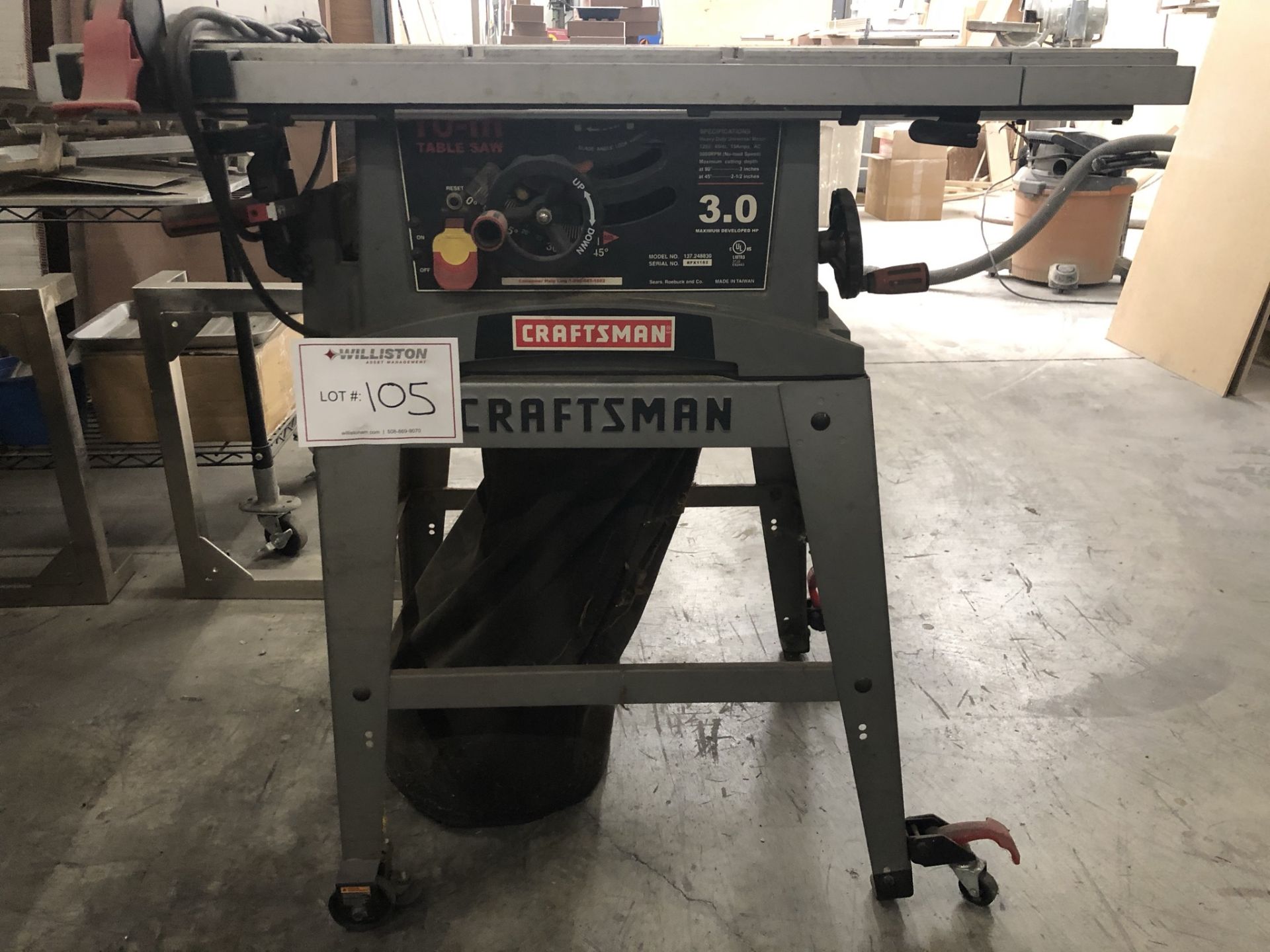 Craftsman Table Saw - Model 137.248830 / SN# RFX1162 / 3HP / 10”