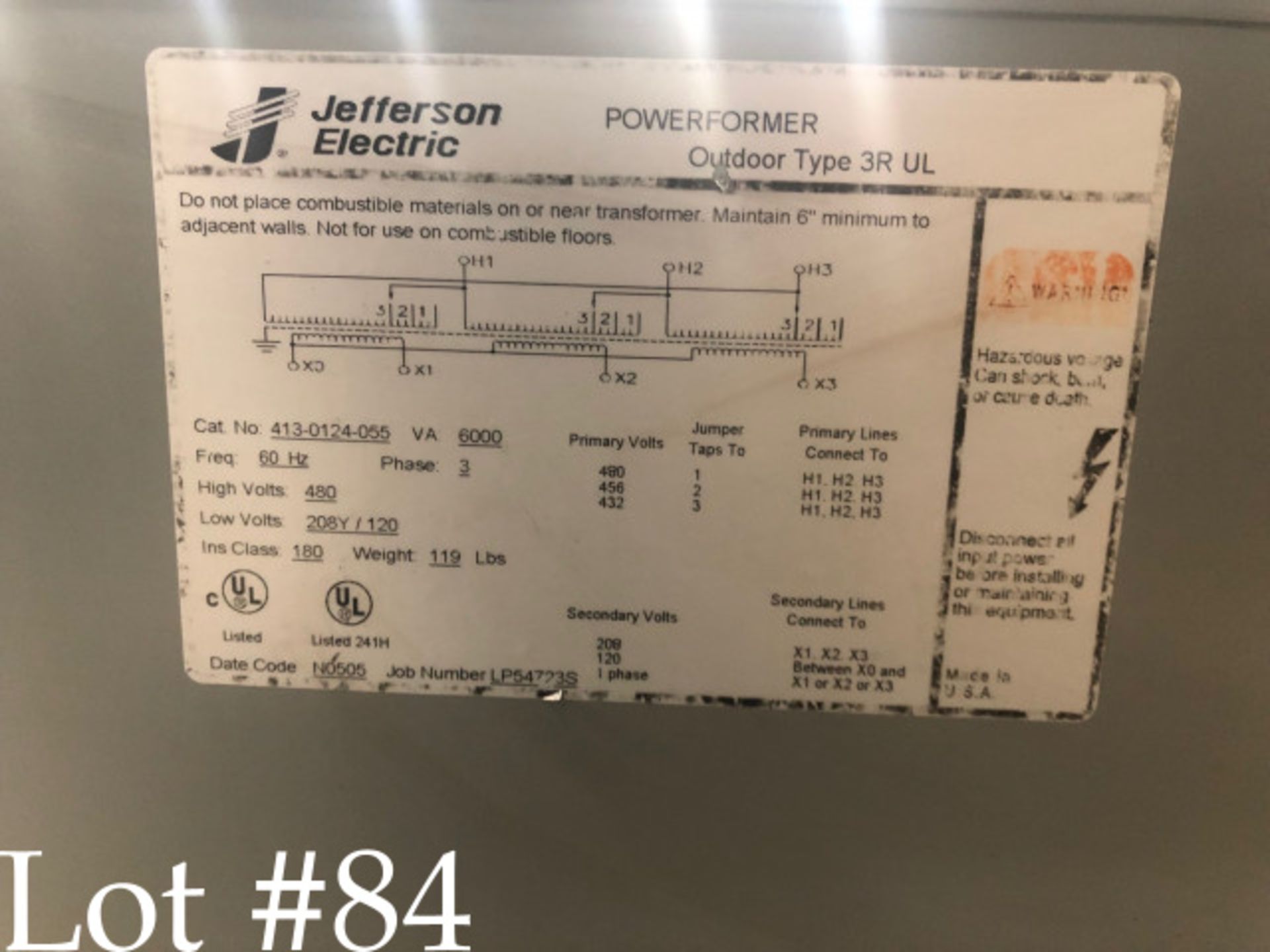 6 KVA Jefferson Electric Transformer 480-208V - Image 4 of 4