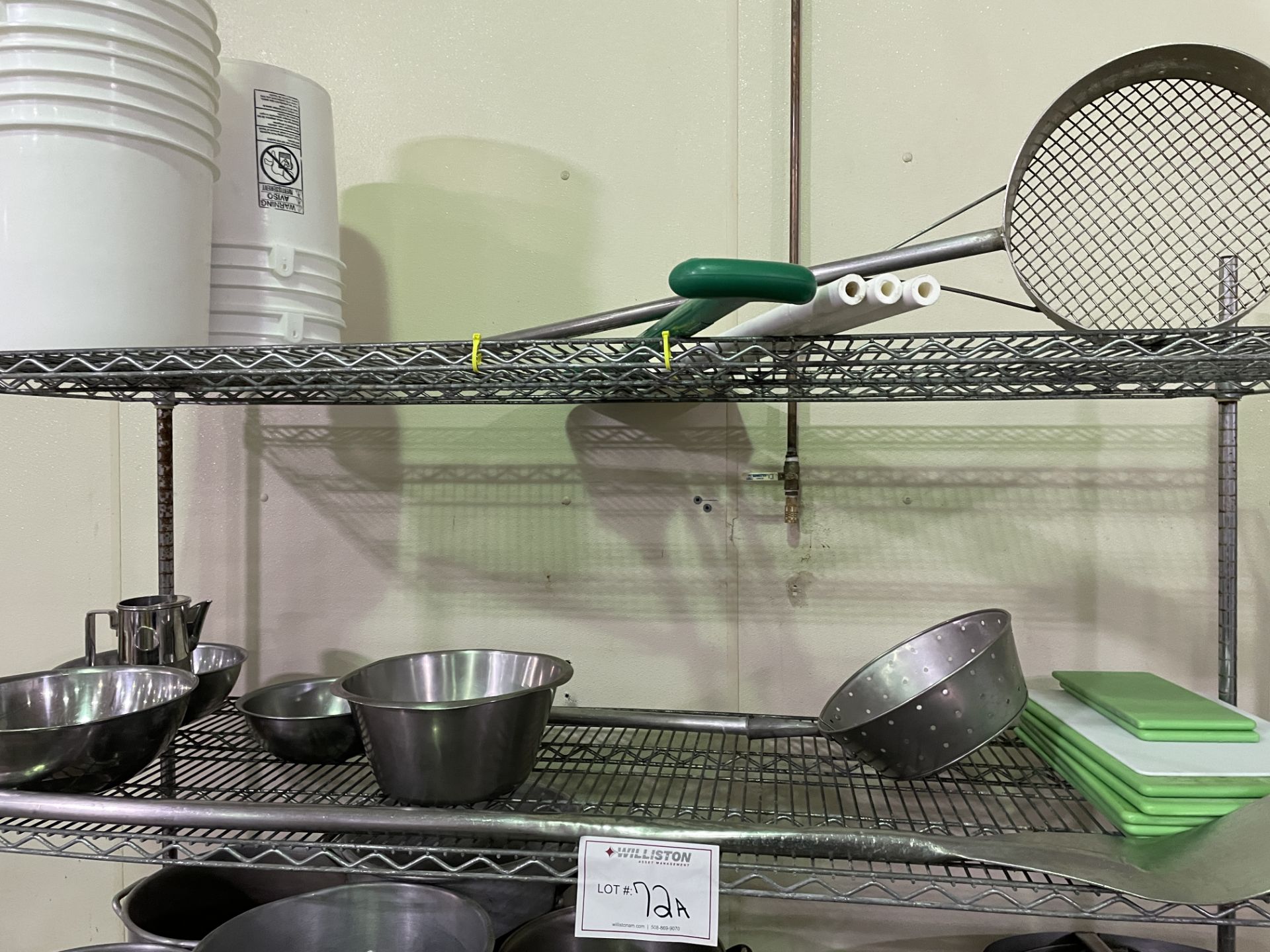 LOT OF PANS, SHELVING UNIT, UTENSILS, ETC. - Image 3 of 4