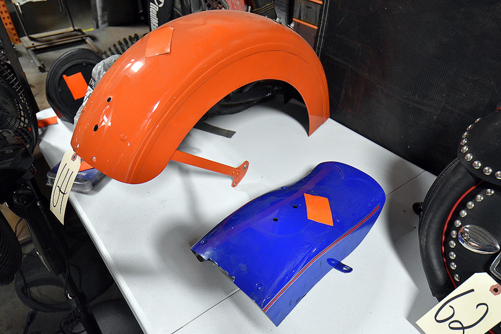 {LOT} (2) Rear Motorcycle Fenders (Blue and Orange)