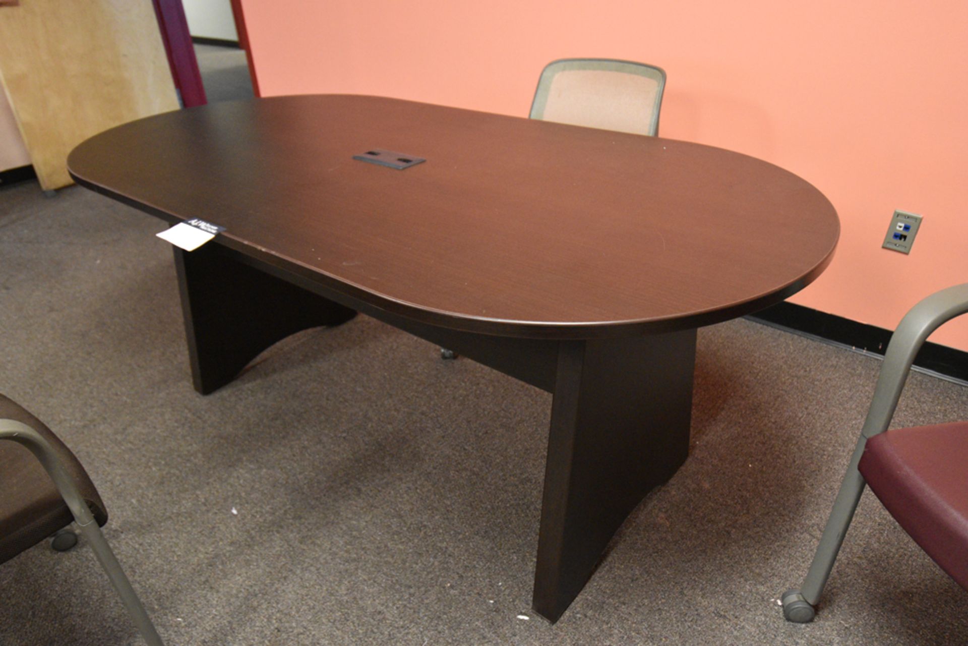 Oval Shape Formica Table, 6' w/ 3 Mesh Back, Rolling Office Chairs - Image 2 of 4