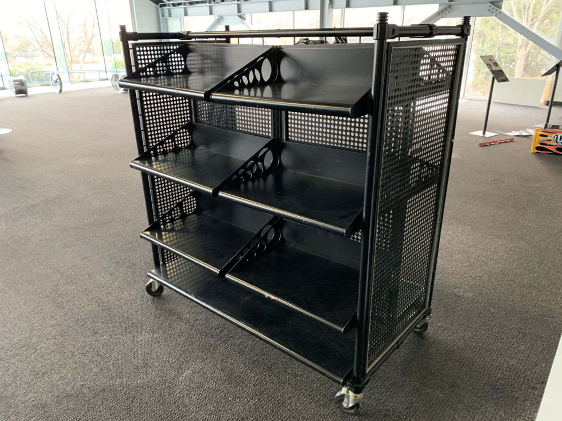 Portable, Black Metal Shelving Display Fixture, 57"x52"x32"