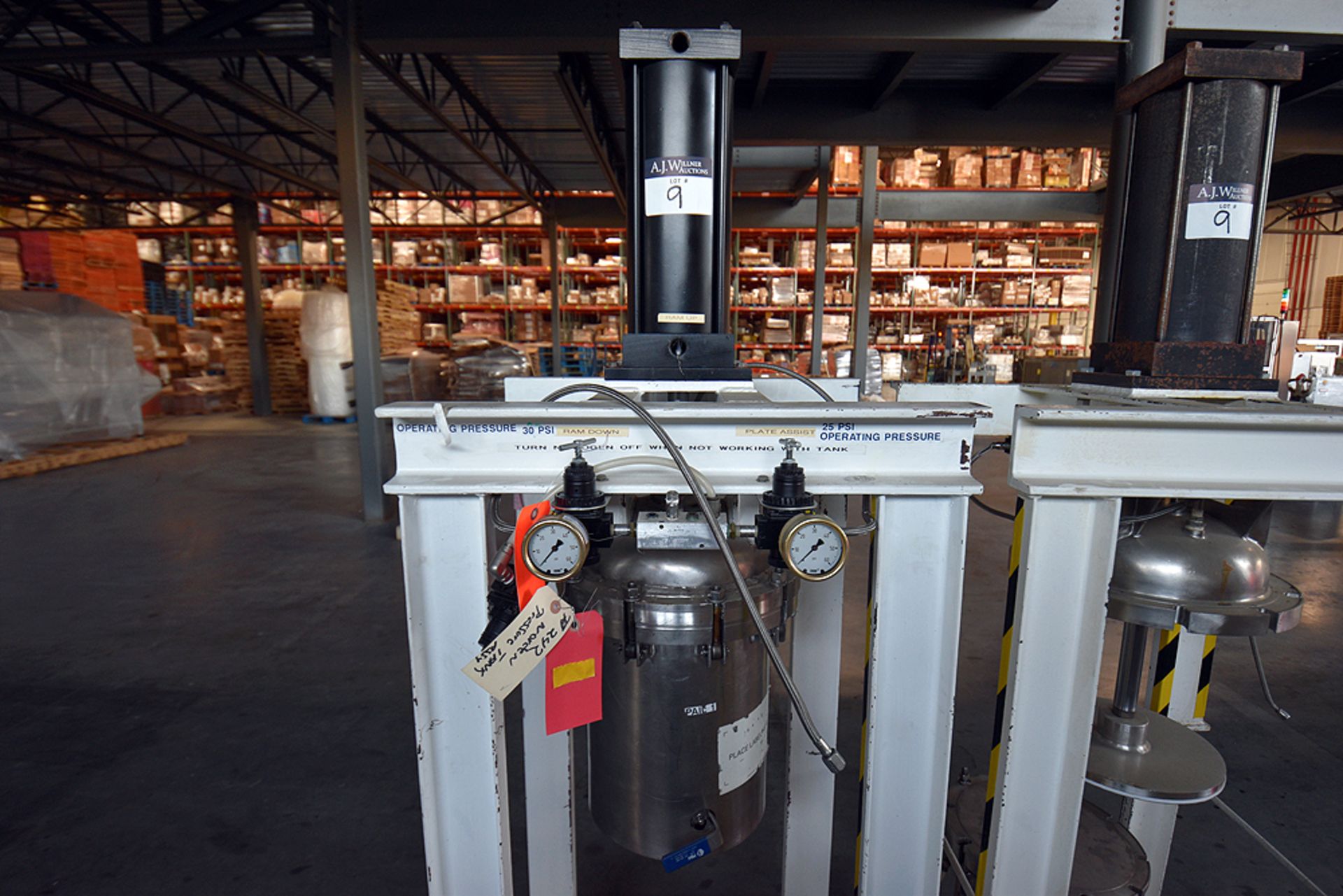 Group of (2) Nordson 5 Liter, Stainless Steel Pressure Pots Mounted on Custom Stand - Image 3 of 13