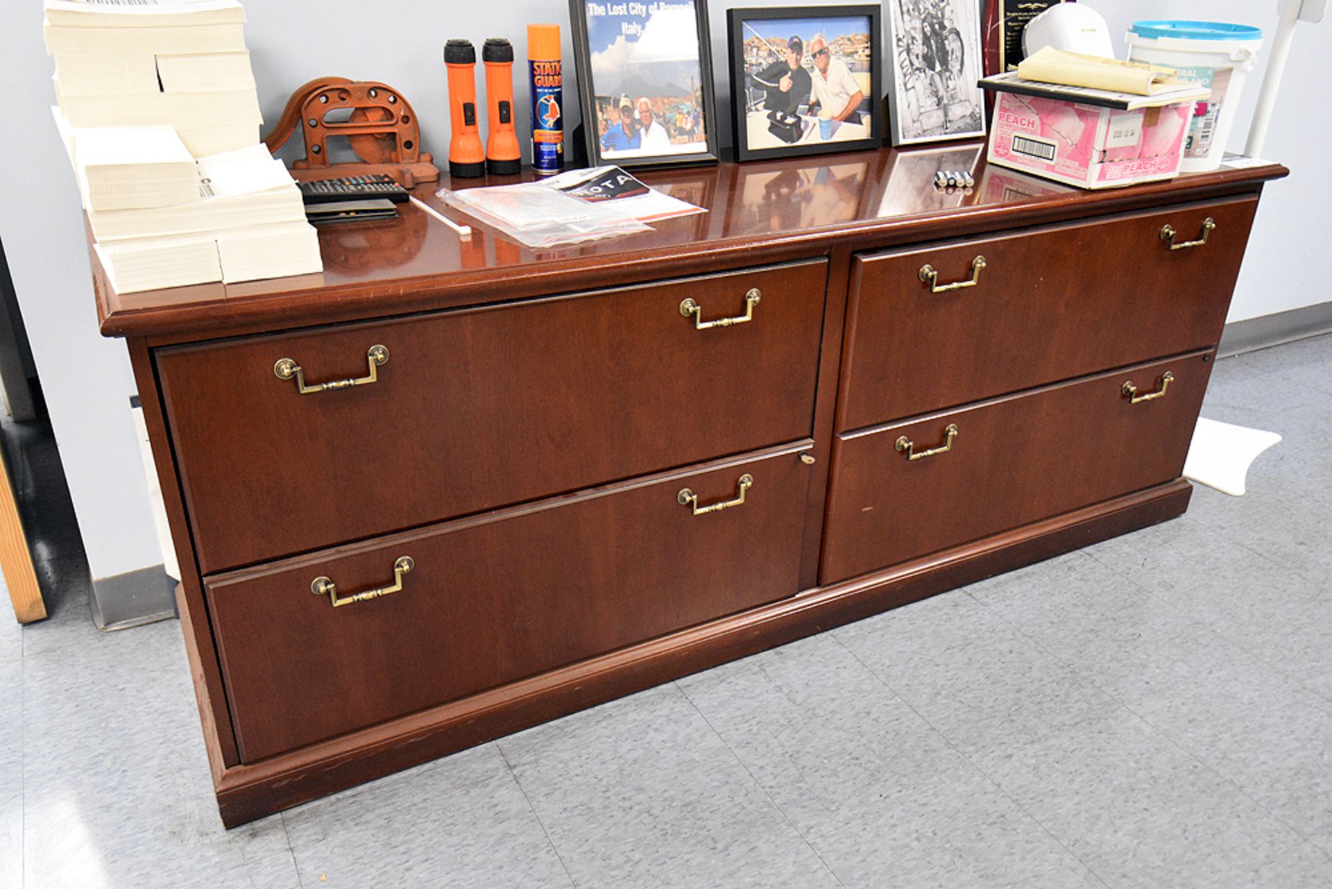 L-Shaped Desk (72"x77"x29"H) w/ Swivel Arm Chair and (1) 4-Draw File Cabinet (75" x 21"x29"H) - Image 2 of 2