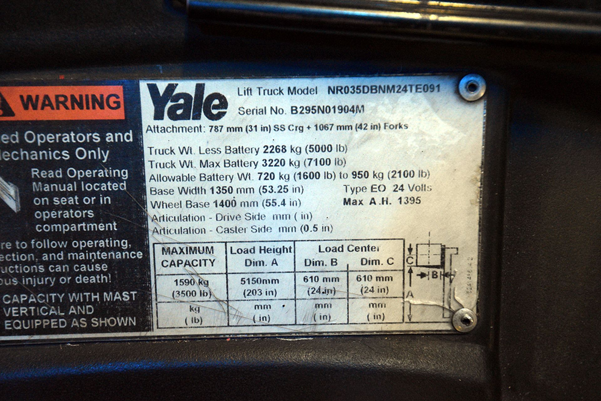 Yale 3,500 lbs. Capacity, Upright Reach Forklift w/ 203" Lift Height - Image 11 of 11