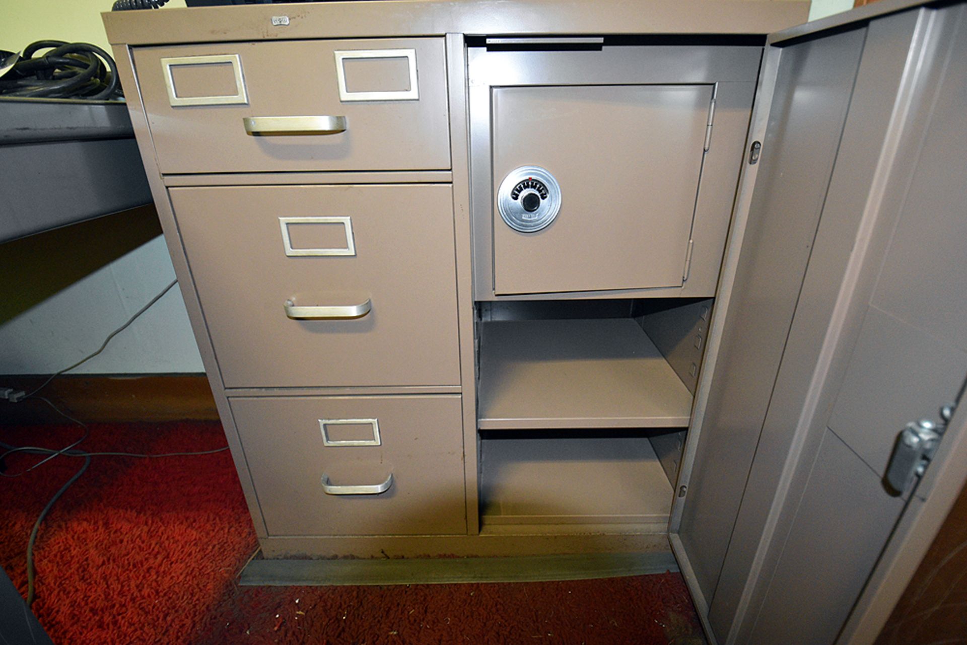 Furniture Throughout Room: (2) Desks, (3) File Cabinets, (2) Chairs & Cork Board - Image 10 of 10