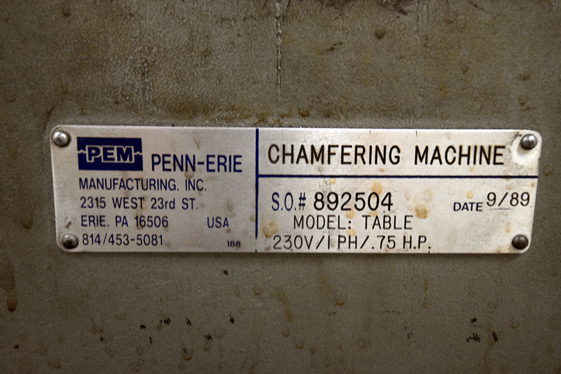 1989 Pem Penn-Erie Chamfering Machine w/3-Teir Metal Push Cart - Image 7 of 7