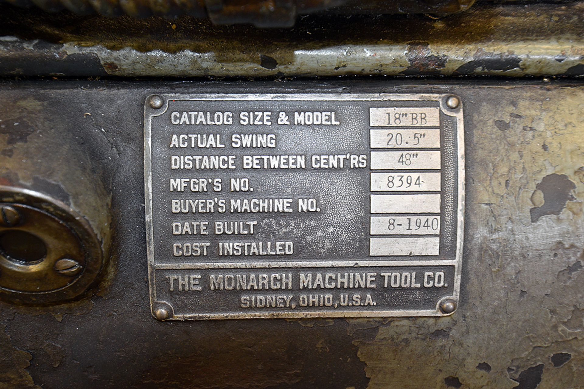 Monarch Model 18"BB Lathe, (48" DBC and 20.5" Swing) w/Union No. 564 D-1-6 4-Jaw Chuck (15"x 4 3/8") - Image 5 of 12