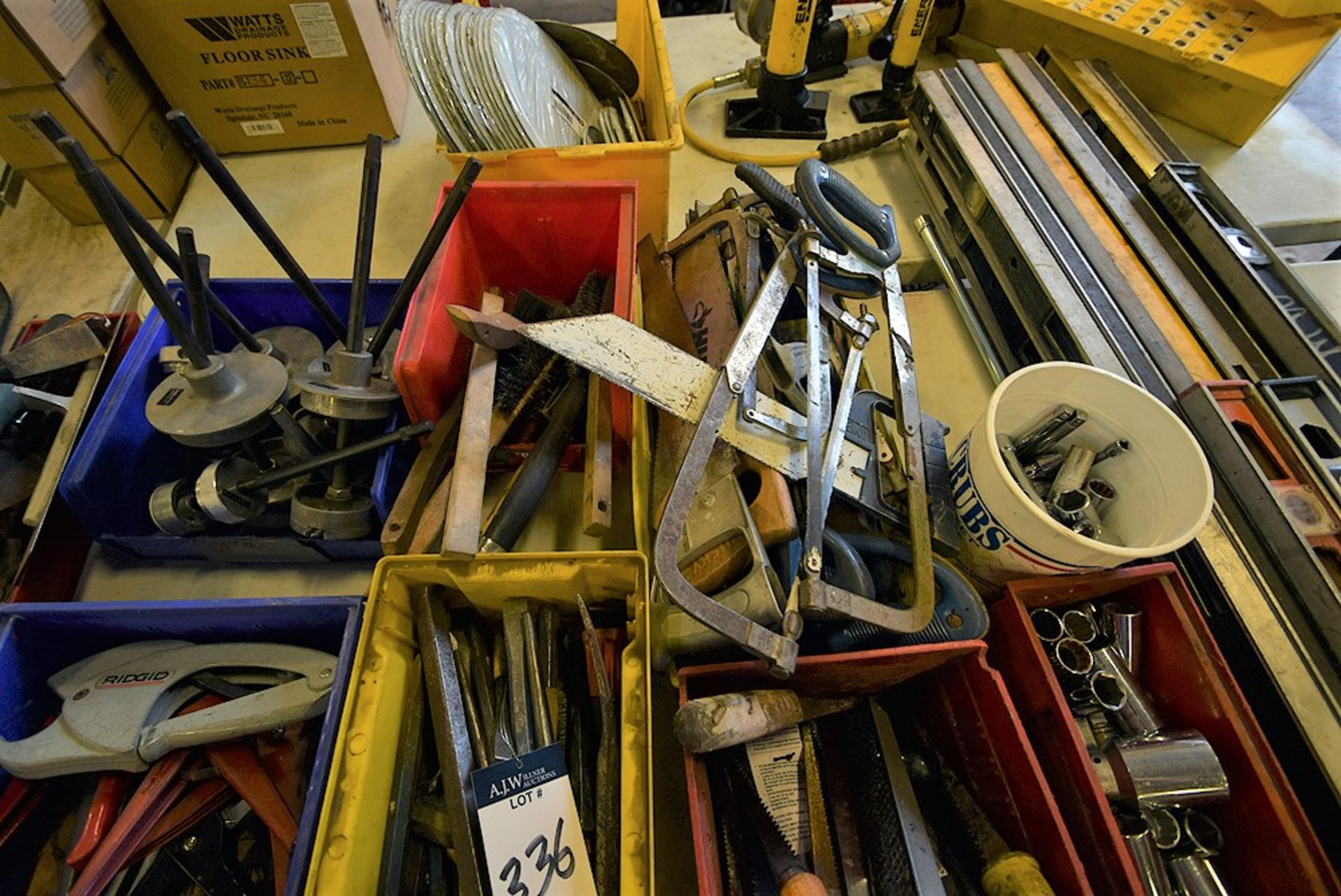 A Large Group of Ass't Hand Tools Including Saws, Chipping Hammers, Chisels, Pipe Cutters, and Wire - Image 4 of 5