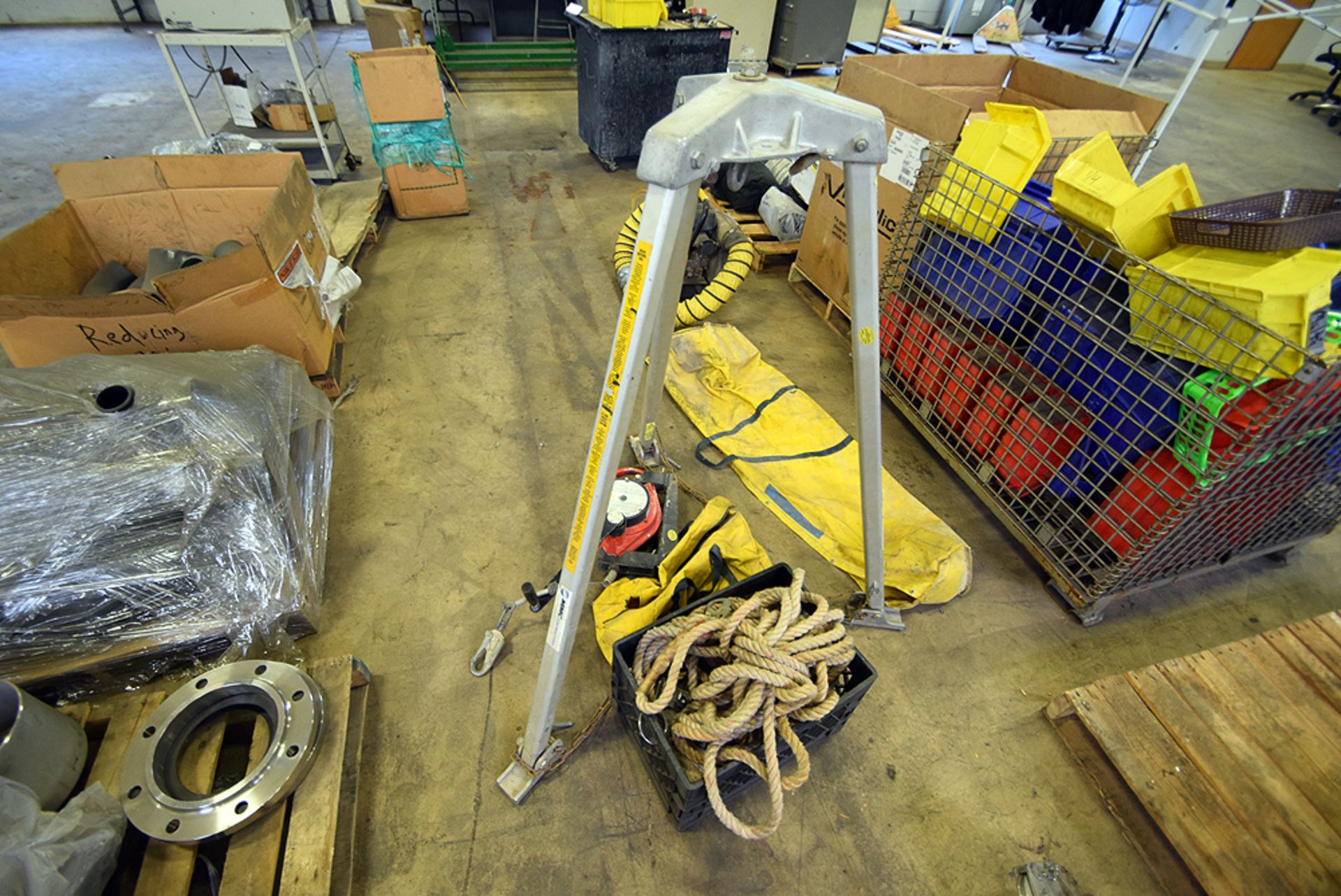 Group of Confined Space Equipment, Miller Confined Space Tripod & Manual Crank Winch w/ 75' Braided