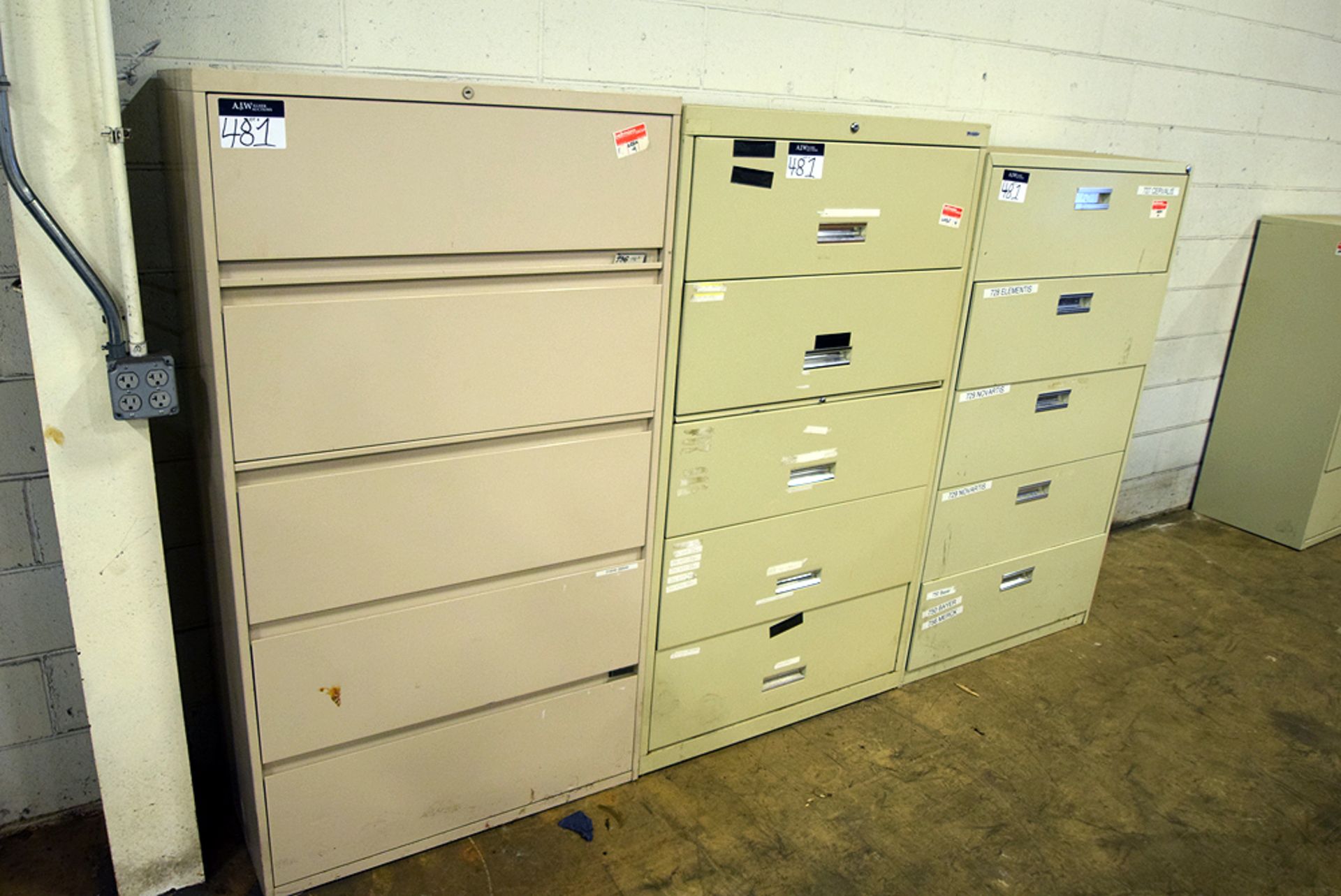 A Group of (3) Ass't 5-Draw File Cabinets