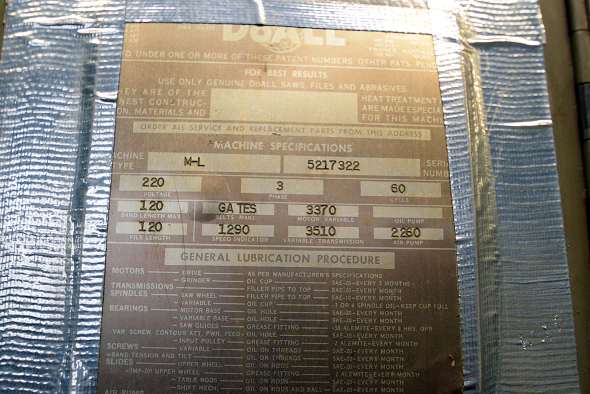 DoAll Model ML, Vertical Bandsaw - Image 3 of 4