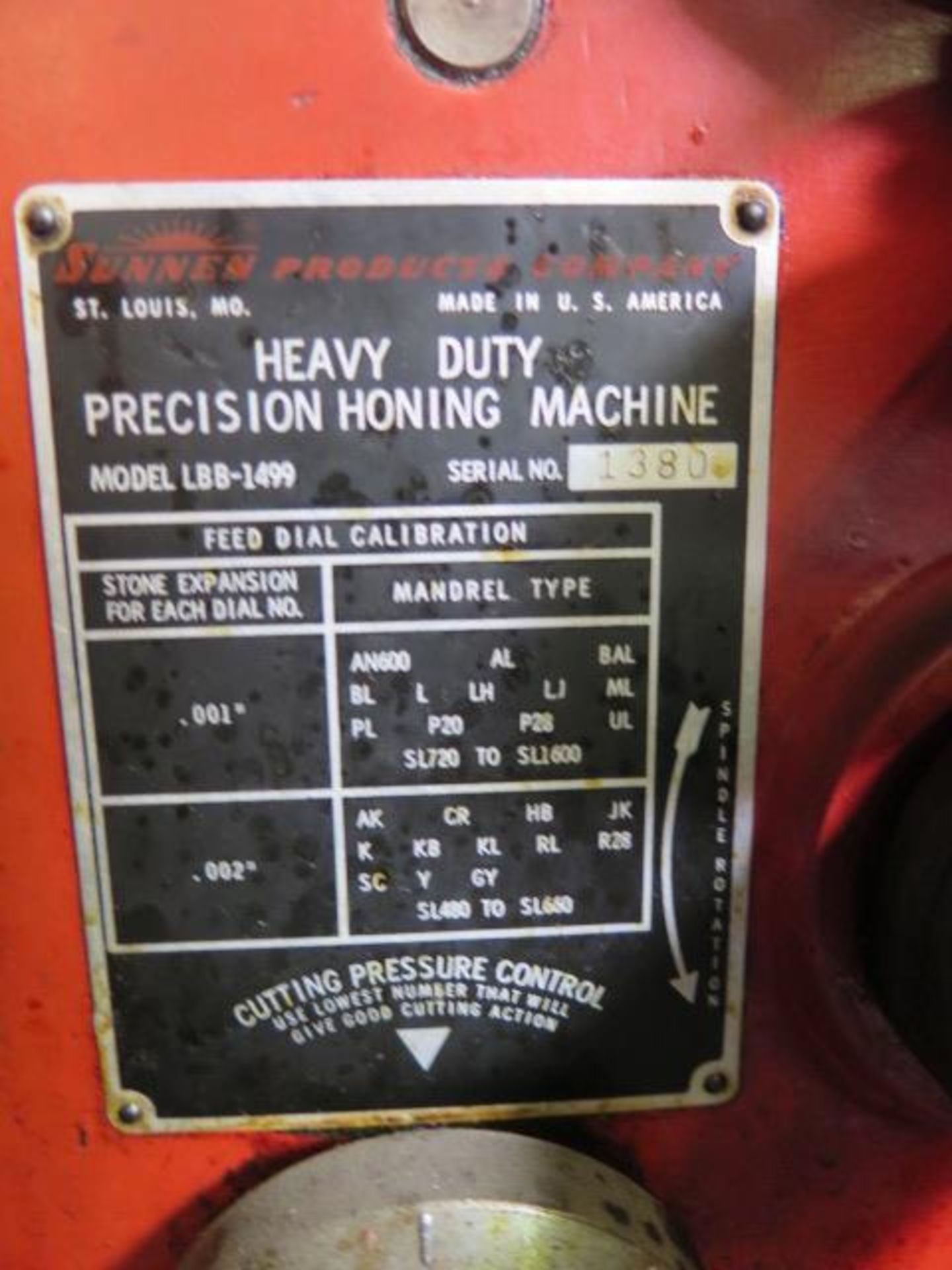 Sunnen LBB-1444 Precision Honing Machine s/n 1380 w/ Coolant (SOLD AS-IS - NO WARRANTY) - Image 5 of 5