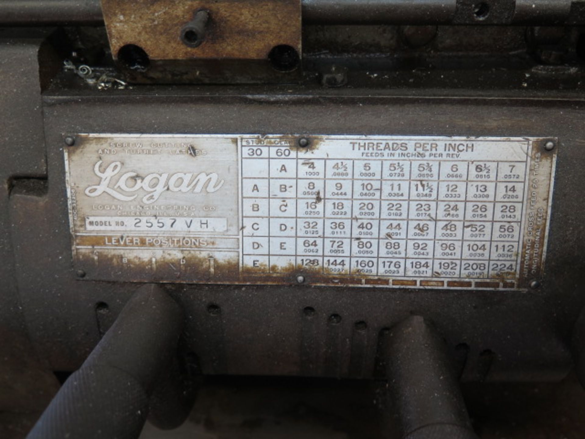 Logan mdl. 2557VH Second OP Lathe w/ 55-2000 Dial RPM, Inch Threading, 6-Station Turret, SOLD AS IS - Image 8 of 9