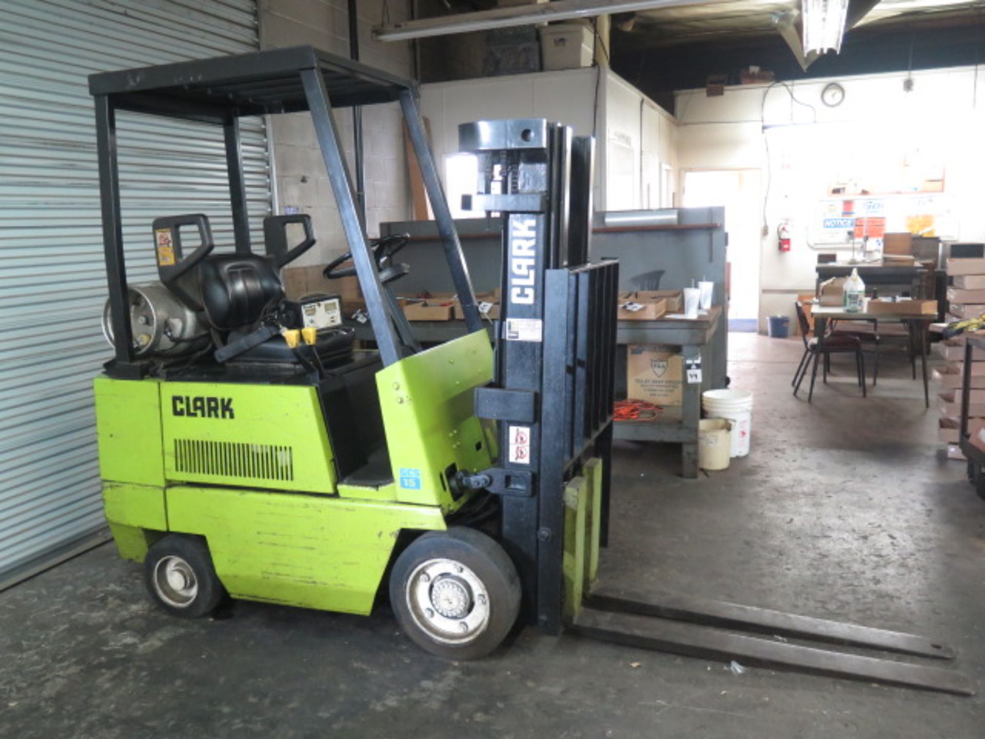 Clark GCS15 3000 Lb Cap LPG Forklift s/n G127-0077-7654-KOF w/ 3-Stage, 152” Lift Height, SOLD AS IS