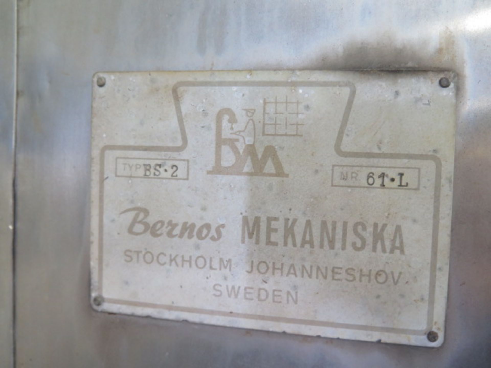 Bernos Mekaniska BS-2 34” Vertical Band Saw s/n 61-L w/ 61” x 45” Table (SOLD AS-IS - NO WARRANTY) - Image 6 of 6