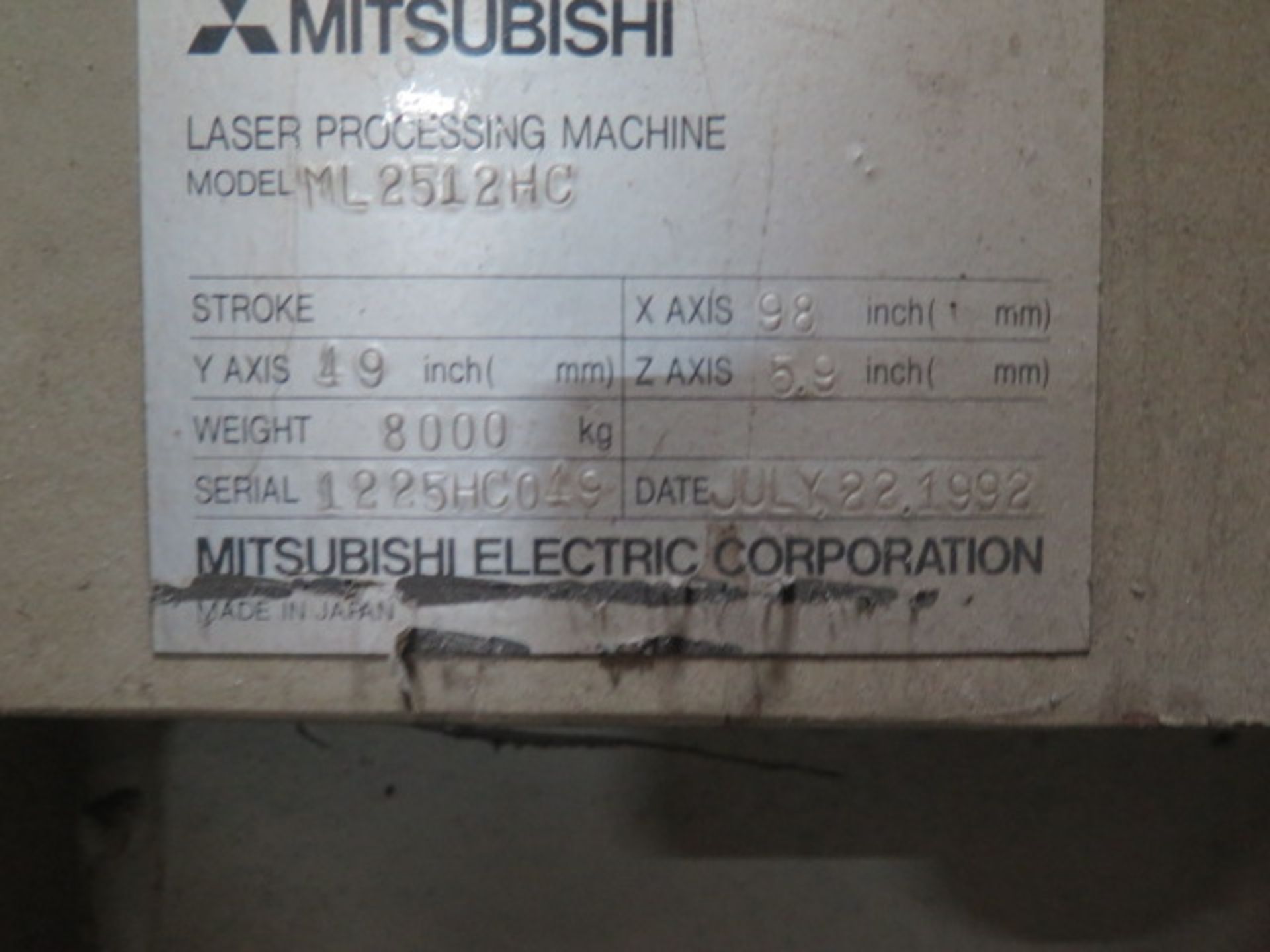 1992 Mitsubishi 2512HC CNC Laser Machine w/ Mitsubishi Controls, Mitsubishi ML3016F2 3000,SOLD AS IS - Image 18 of 18