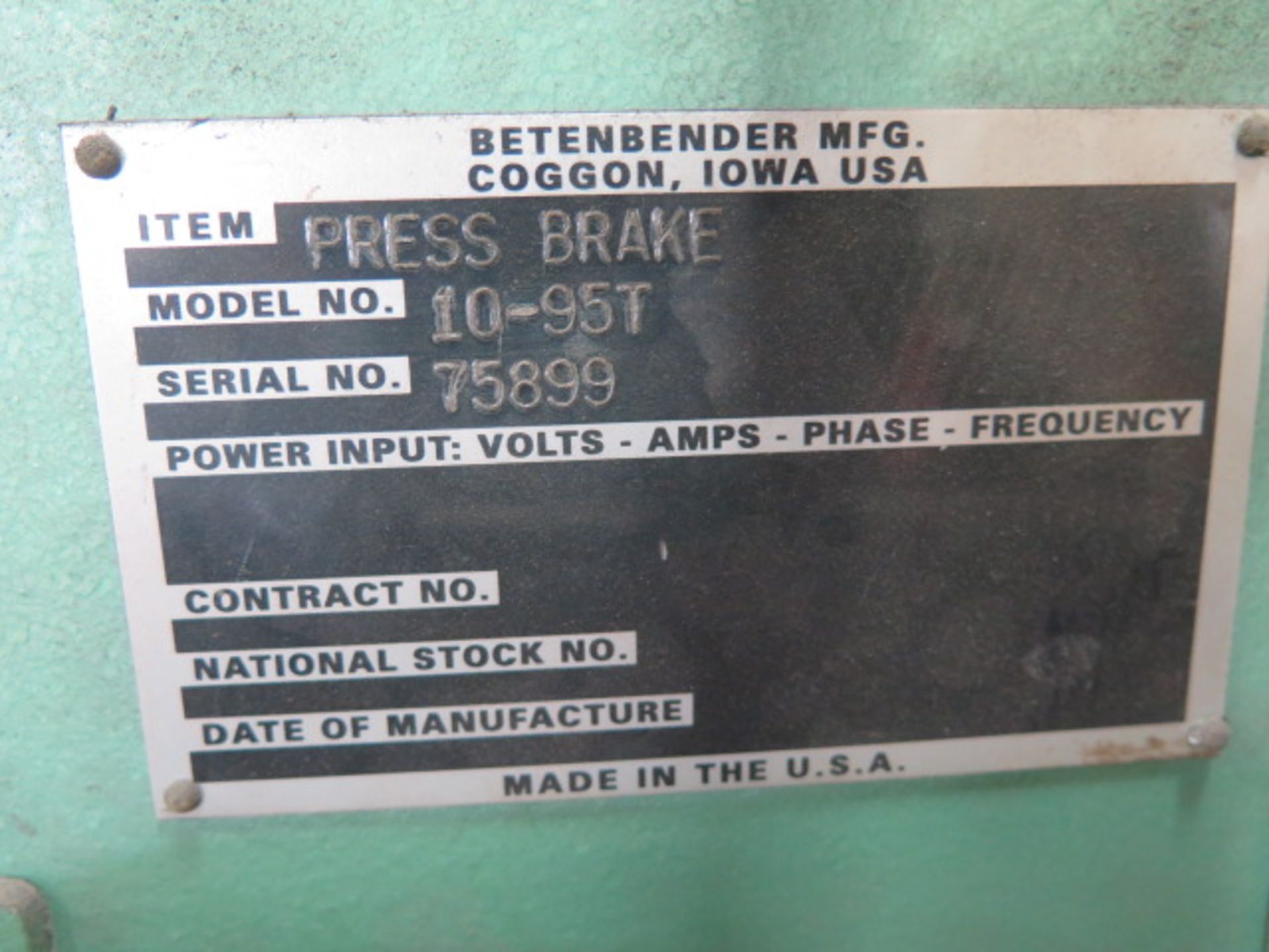 Betenbender 10-95T 95 Ton x 10’ Hydraulic Press Brake s/n 75899 w/ Back Gauge Control, SOLD AS IS - Image 13 of 13