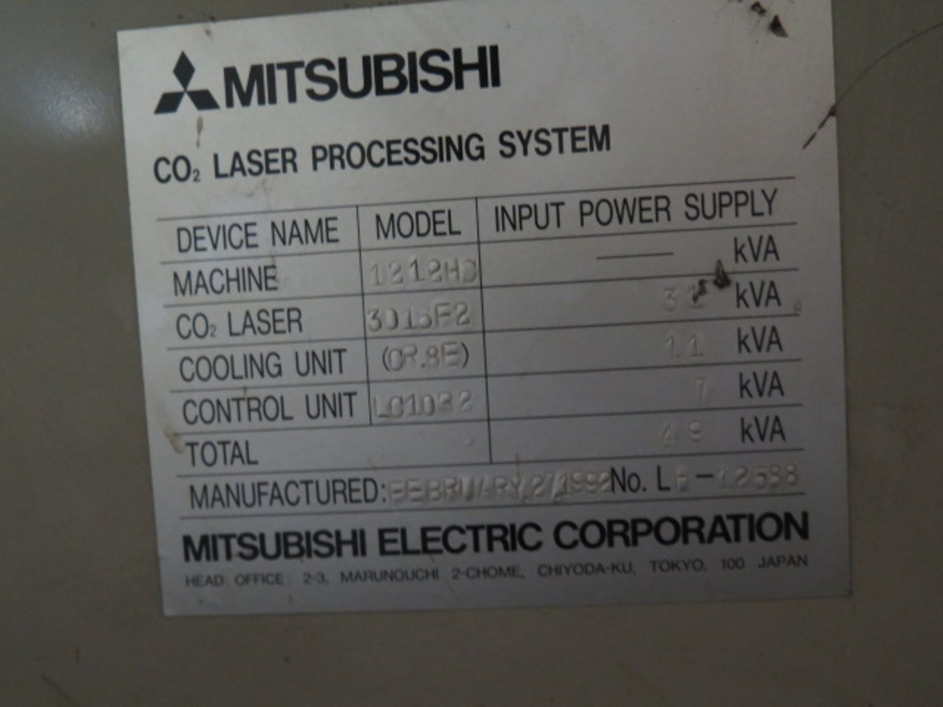 1992 Mitsubishi 2512HC CNC Laser Machine w/ Mitsubishi Controls, Mitsubishi ML3016F2 3000,SOLD AS IS - Image 7 of 18