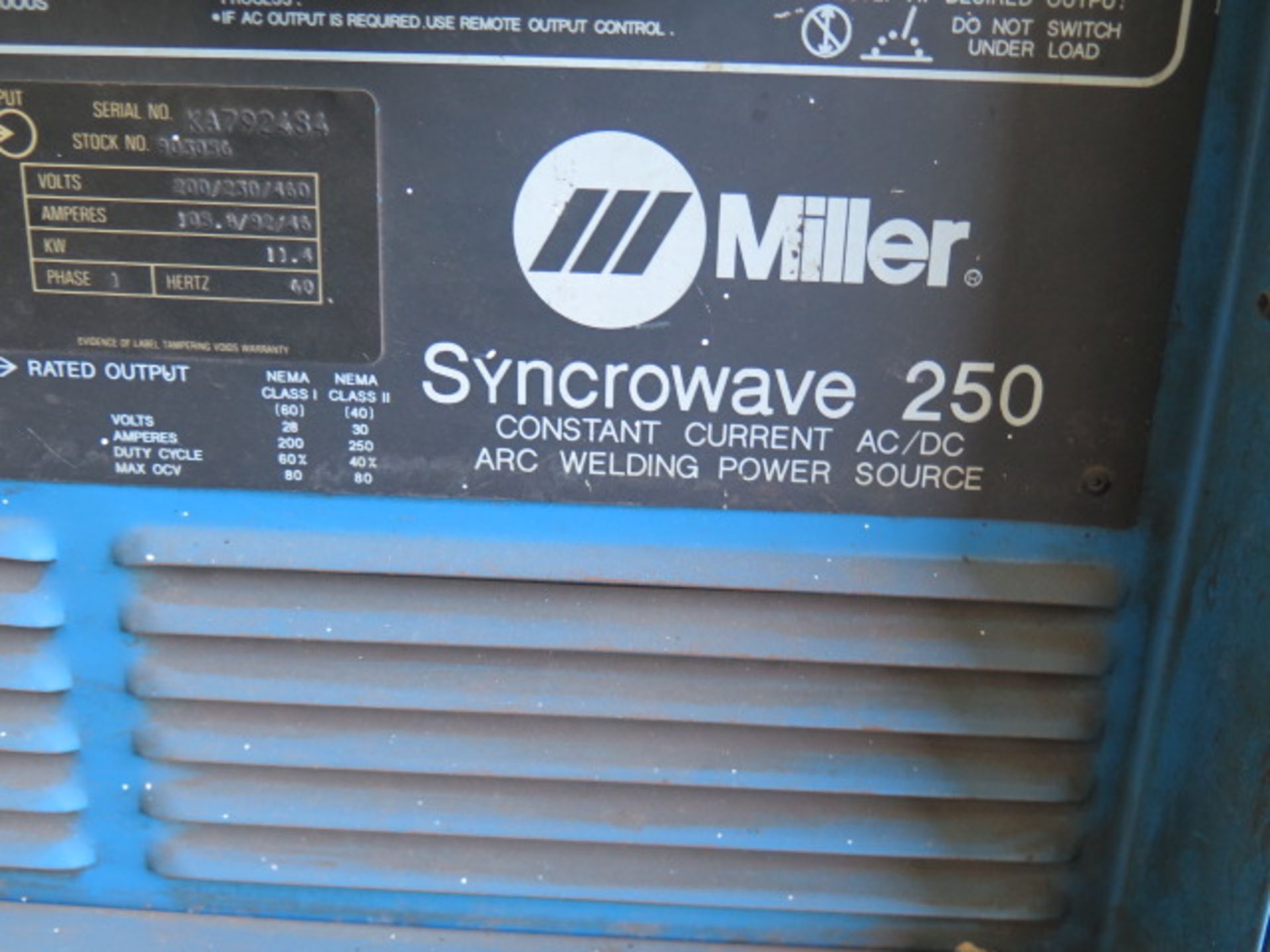 Miller Syncrowave 250 CC-AC/DC Arc Welding Power Source s/n KA792484 w/ Miller Cooler SOLD AS IS - Image 7 of 7