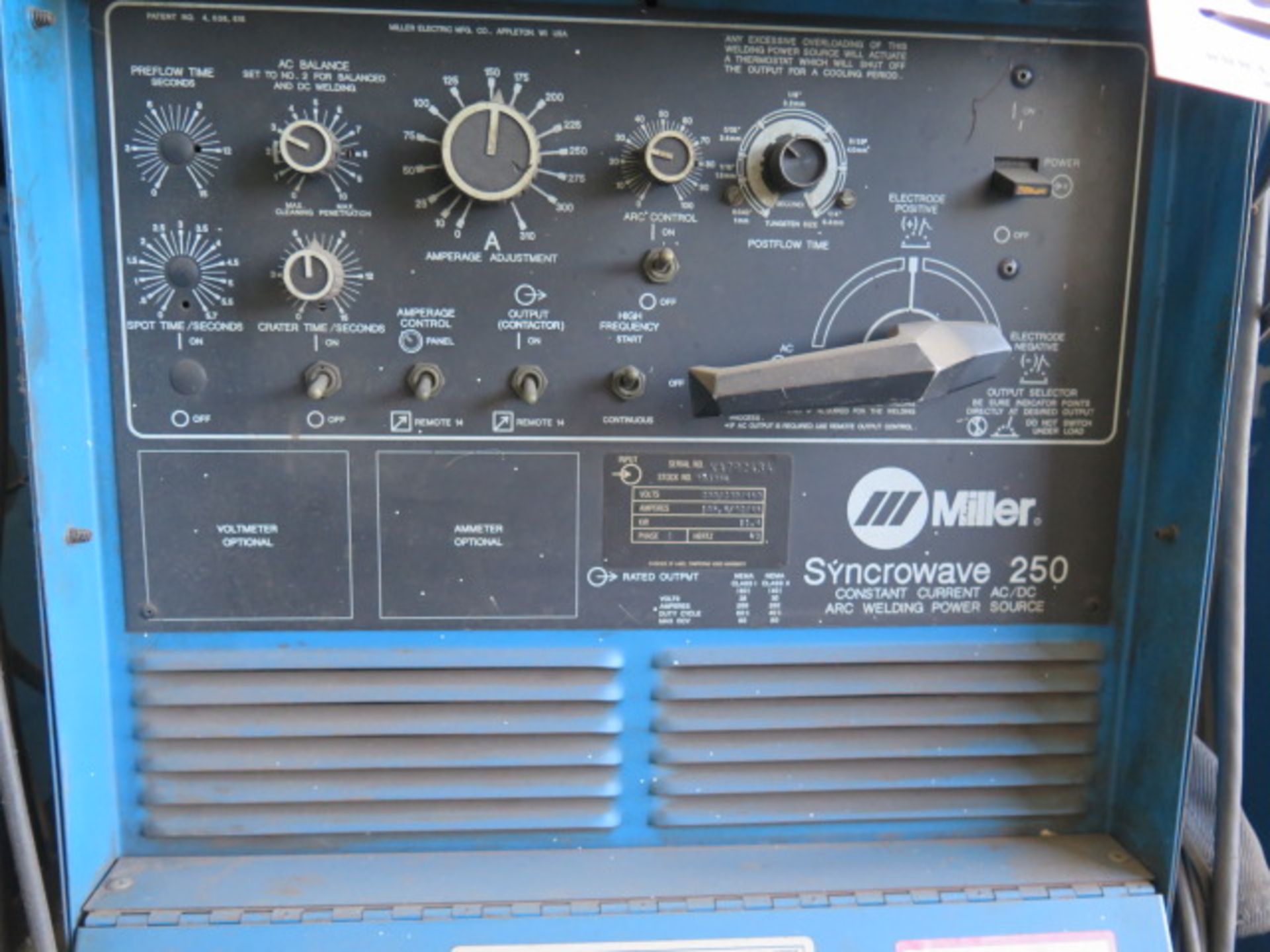 Miller Syncrowave 250 CC-AC/DC Arc Welding Power Source s/n KA792484 w/ Miller Cooler SOLD AS IS - Image 5 of 7