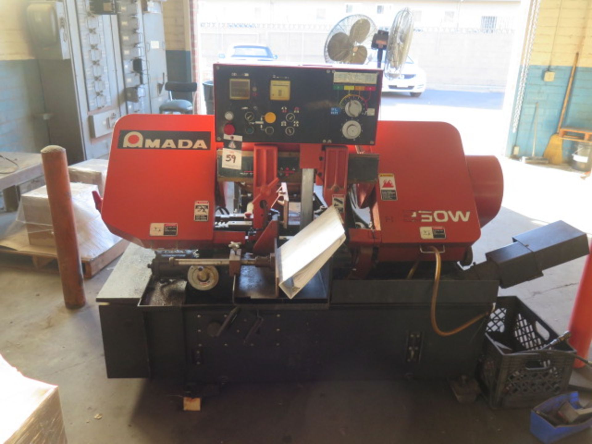 Amada HA-250W 10” Automatic Hydraulic Horizontal Band Saw s/n 25350695 w/ Amada Controls, SOLD AS IS