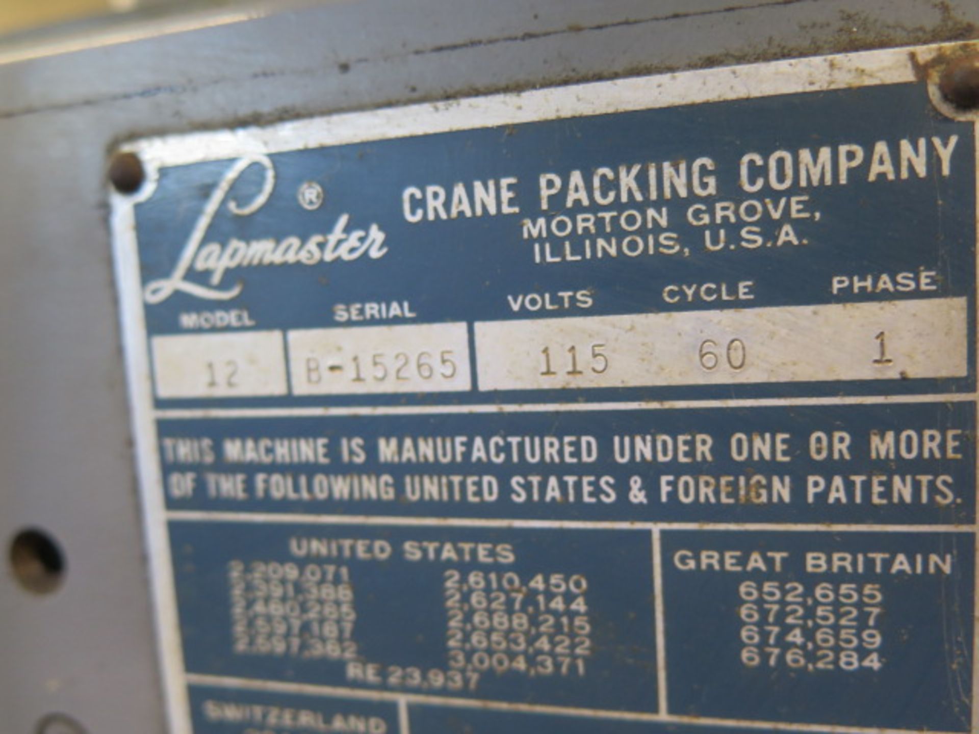 Crane “Lapmaster 12” 12” Lapping Machine w/ Compound Dispenser (SOLD AS-IS - NO WARRANTY) - Image 7 of 7