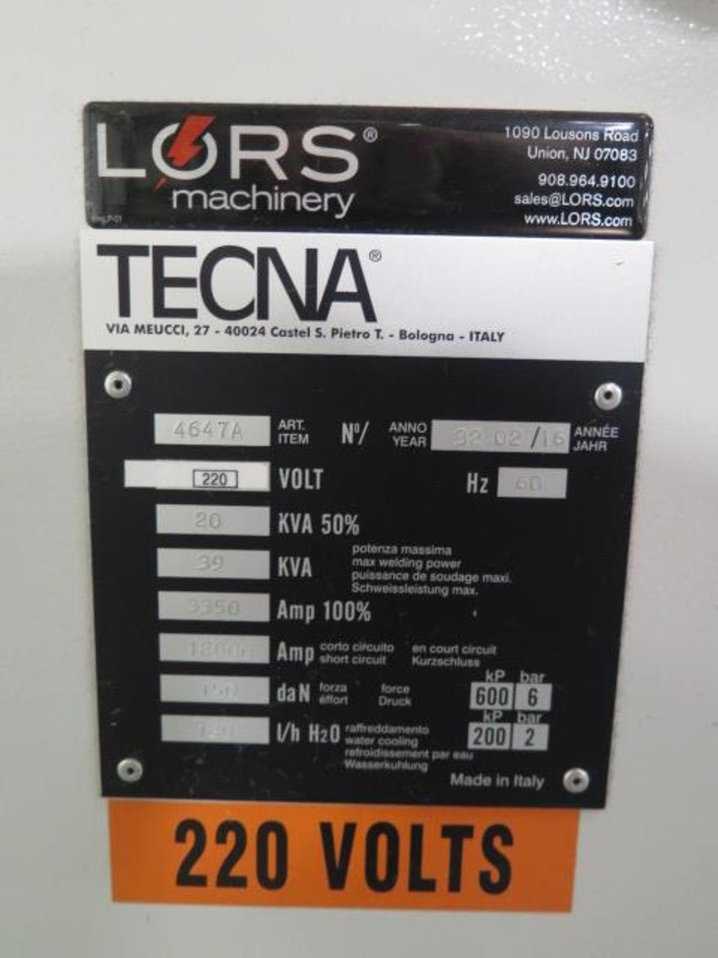 2016 Lors Tecna 20kVA Spot Welder s/n 4647A w/ TE90 Dig Cont, 28" Throat, Weldtec Cooler, SOLD AS IS - Image 9 of 9