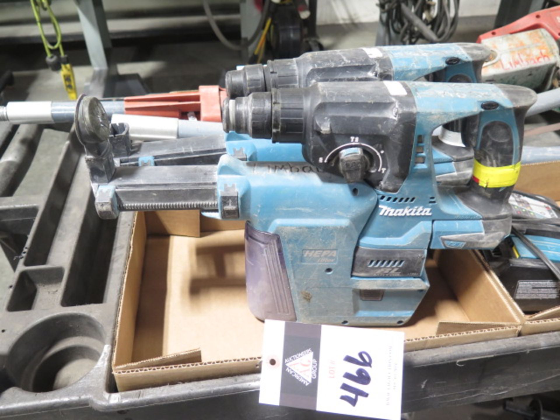 Makita 18V Rotary Hammers (2) w/ Dust Extractors, Battery and Chargers (SOLD AS-IS - NO WARRANTY)