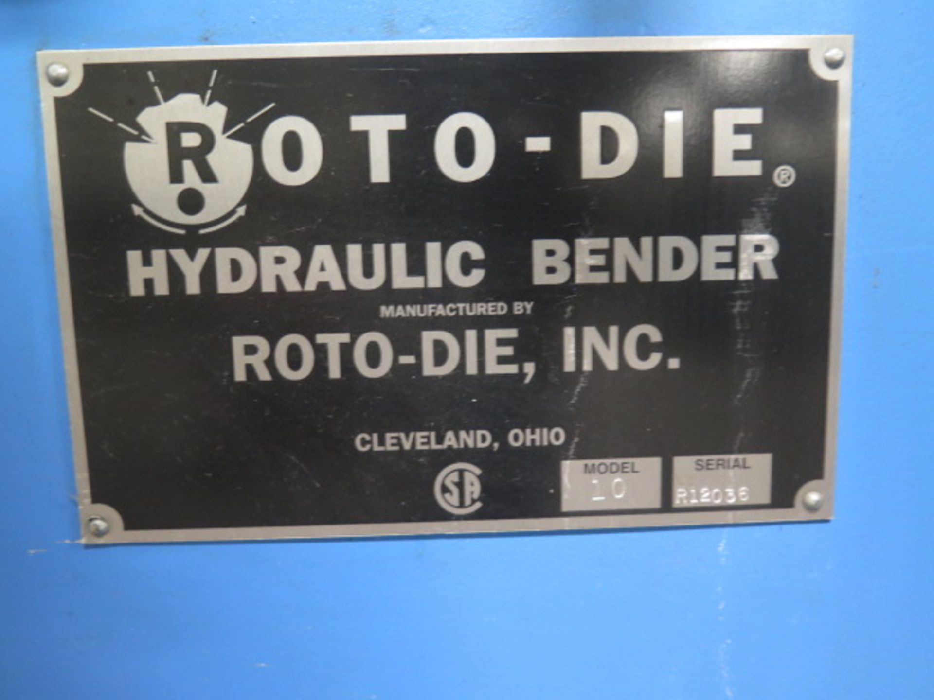 Roto-Die mdl. 10 10' Hyd Press Brake s/n R12036 w/ 4-Die Positions, Manual Back Gauge, SOLD AS IS - Image 10 of 10