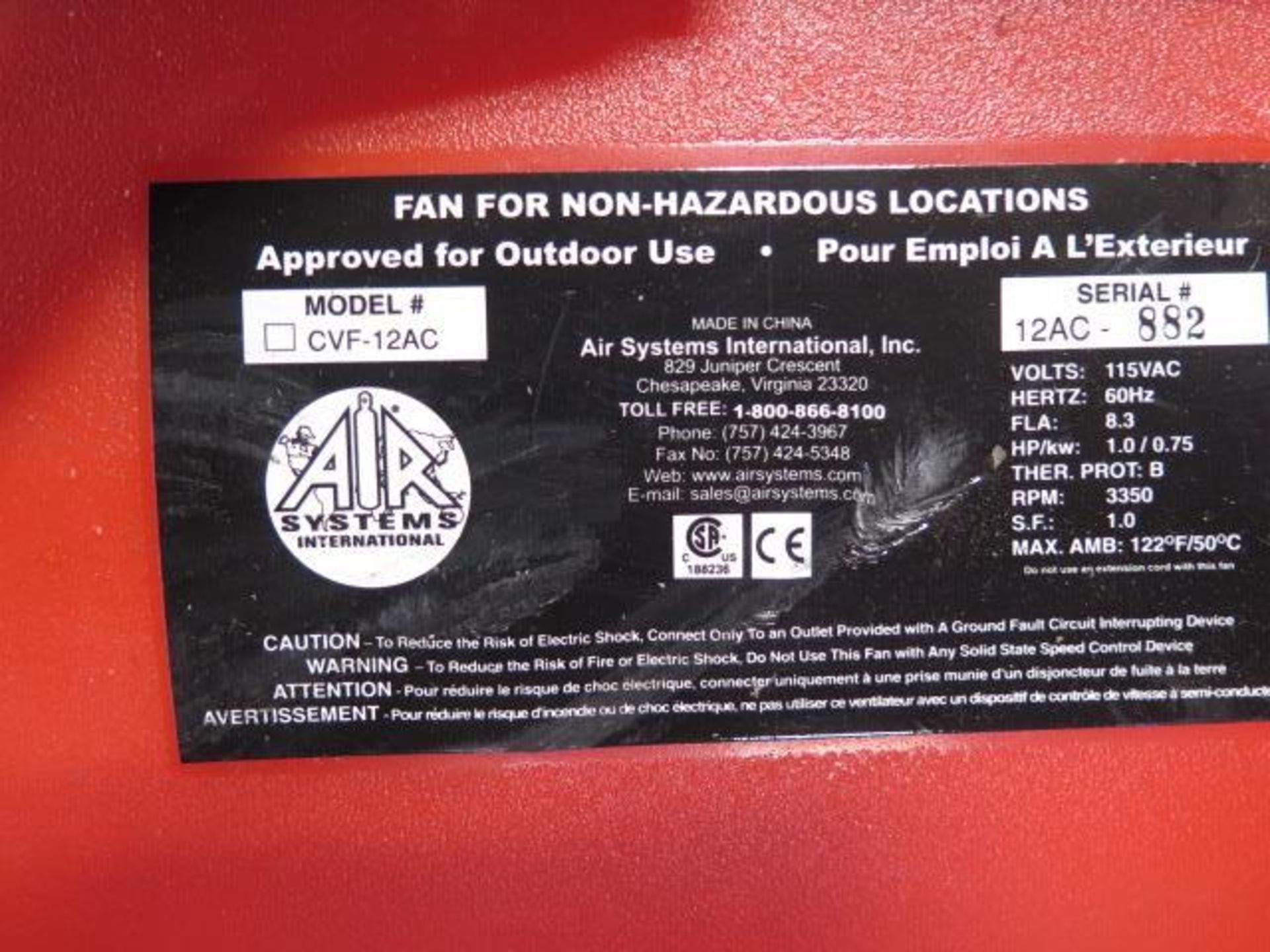 Air Systems CVF-12AC Blower Fans (3) (SOLD AS-IS - NO WARRANTY) - Image 4 of 4